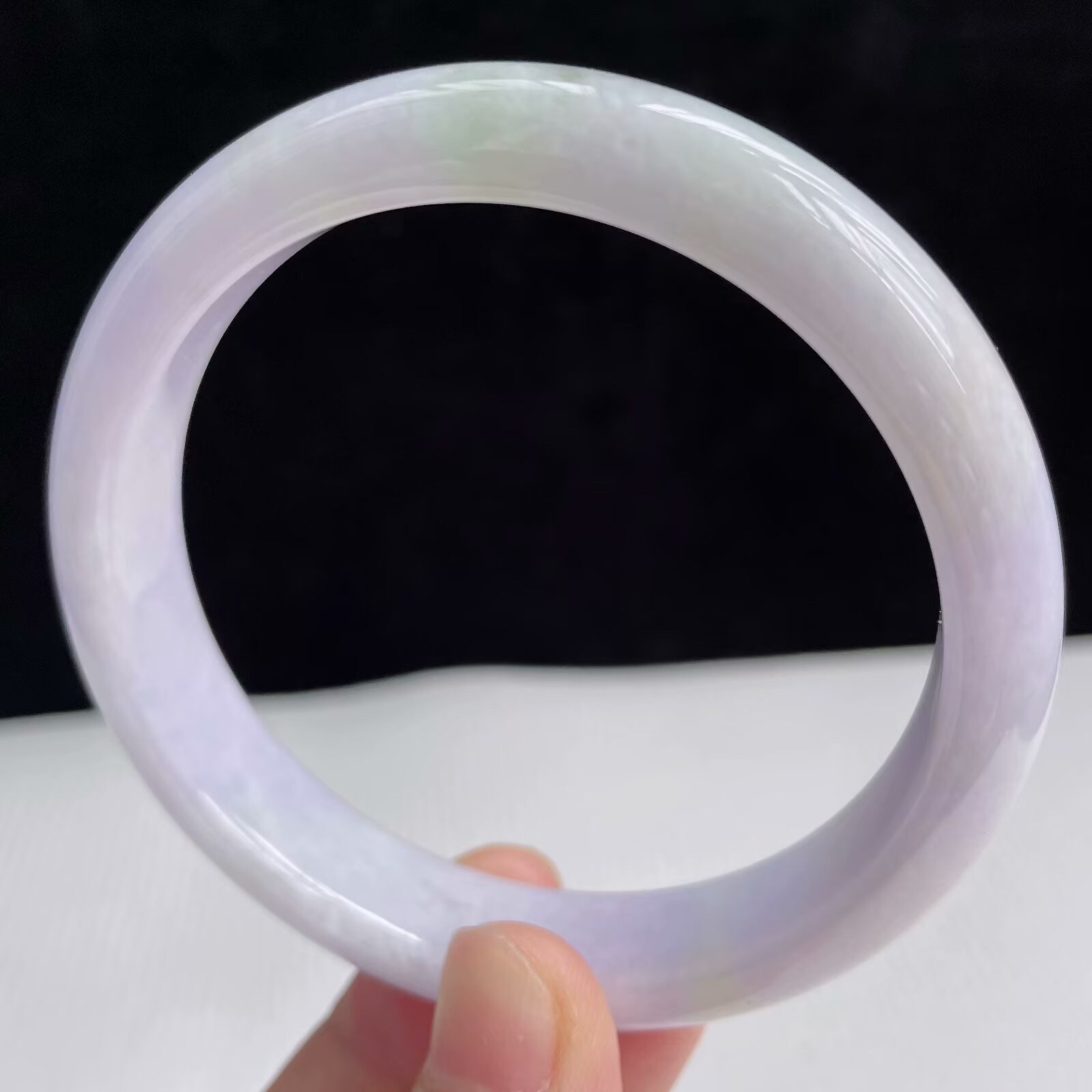 58圈有种有色天然翡翠A货淡紫玉手镯好种水春彩水润手镯50.11g