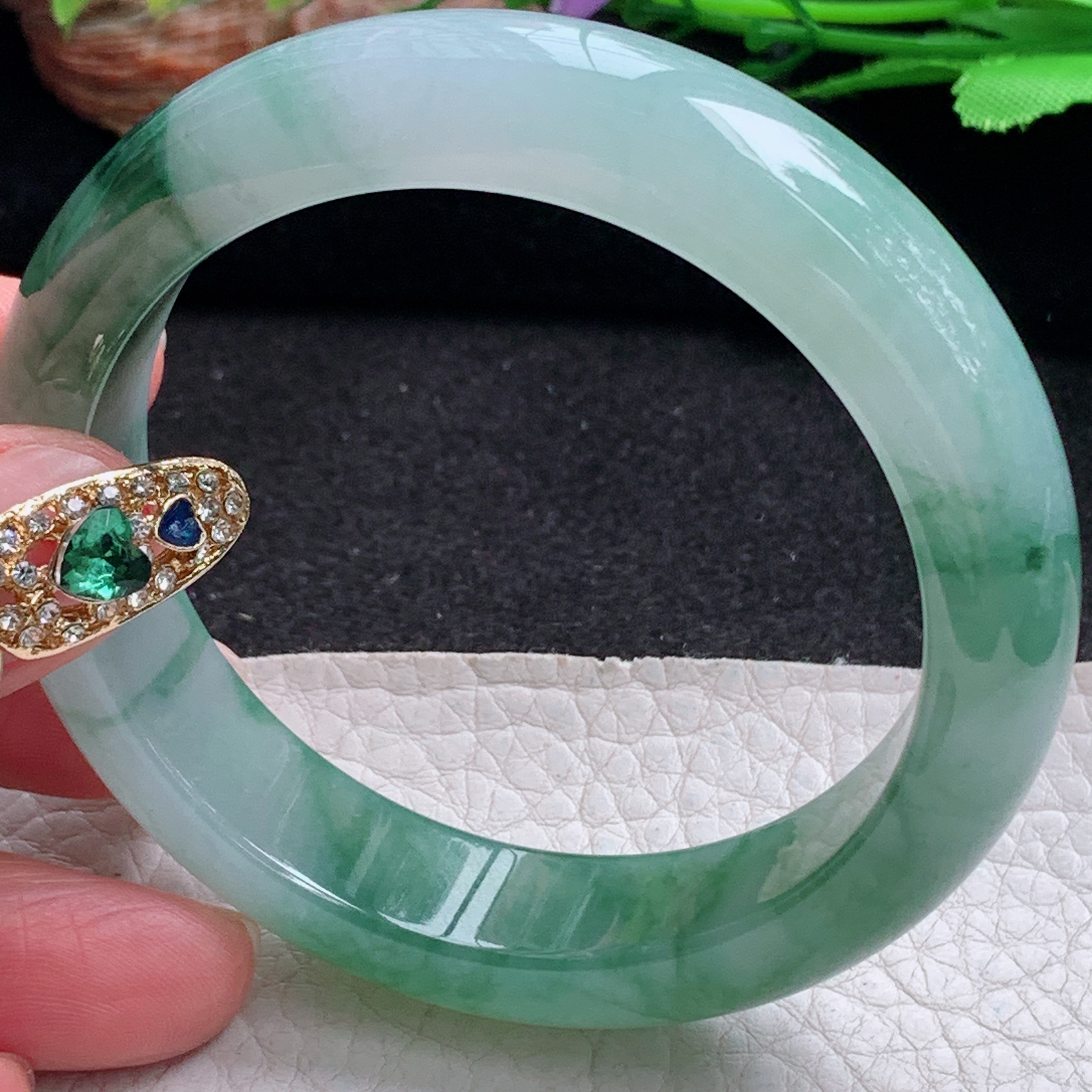 ax实拍56*13.8*8.6平安镯 天然翡翠a货手镯冰飘花厚装大气正圈玉镯子