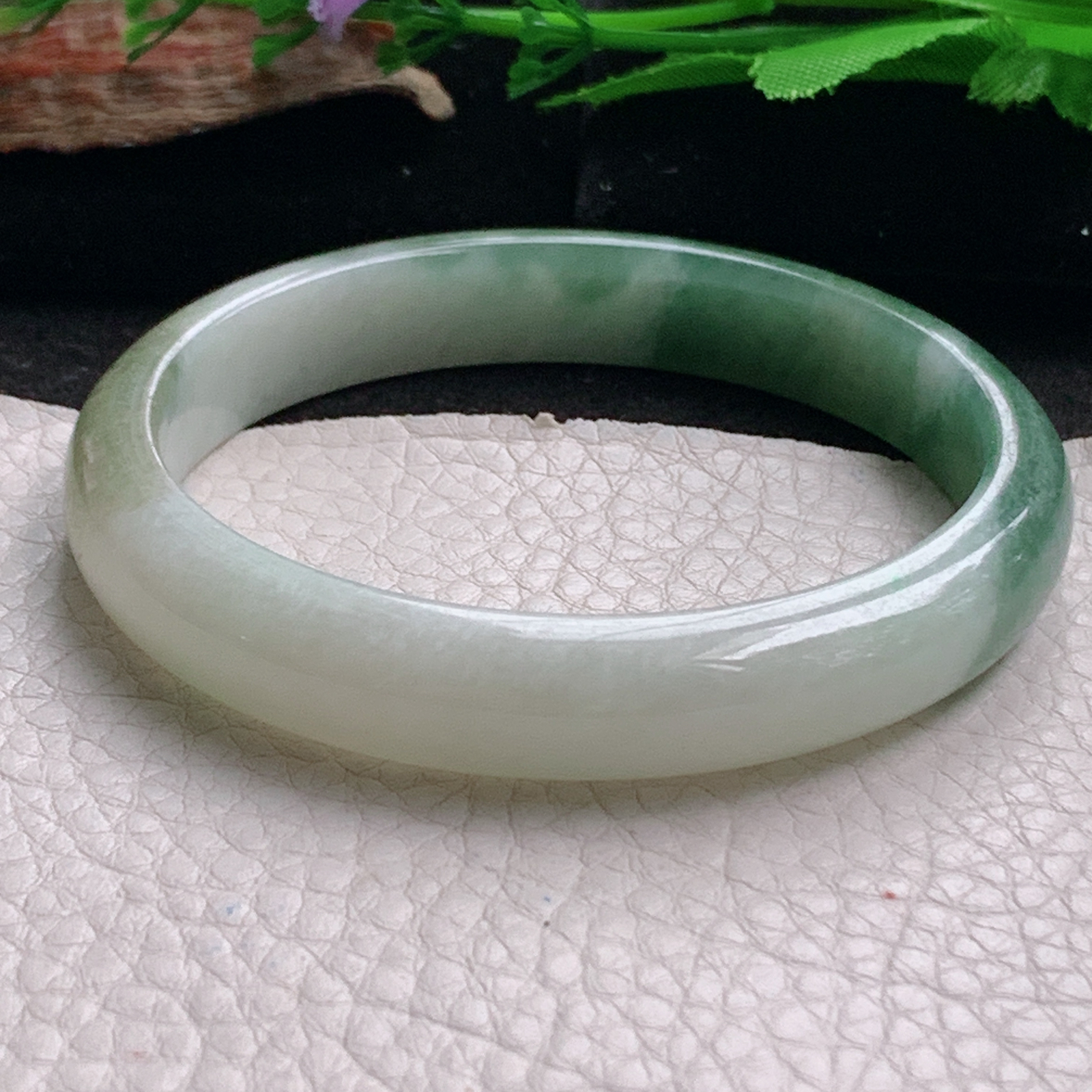 hh实拍58.5*10.5*7平安镯 天然翡翠a货手镯水润飘花正圈玉镯子