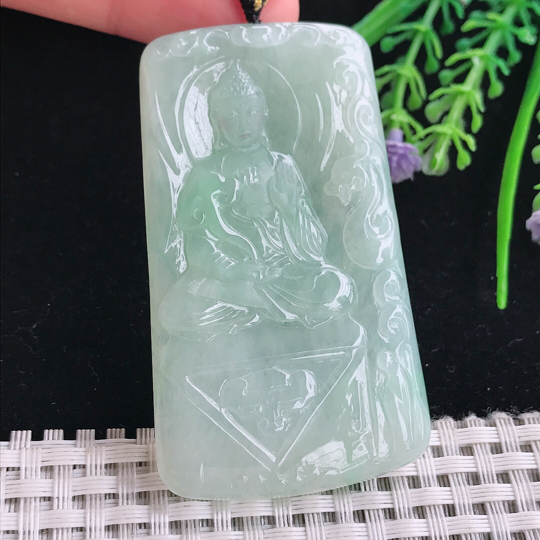 实拍A货翡翠63/38/5.6老坑秀气冰润冰晴底阿弥陀佛吊坠翡翠玉挂件