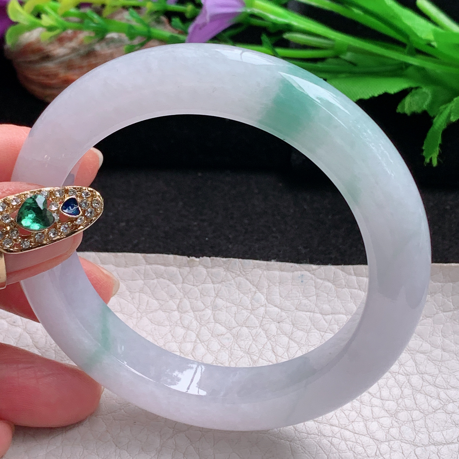 xc实拍56.3*11.5*10平安镯 天然翡翠a货手镯冰胶飘花厚装正圈玉镯子