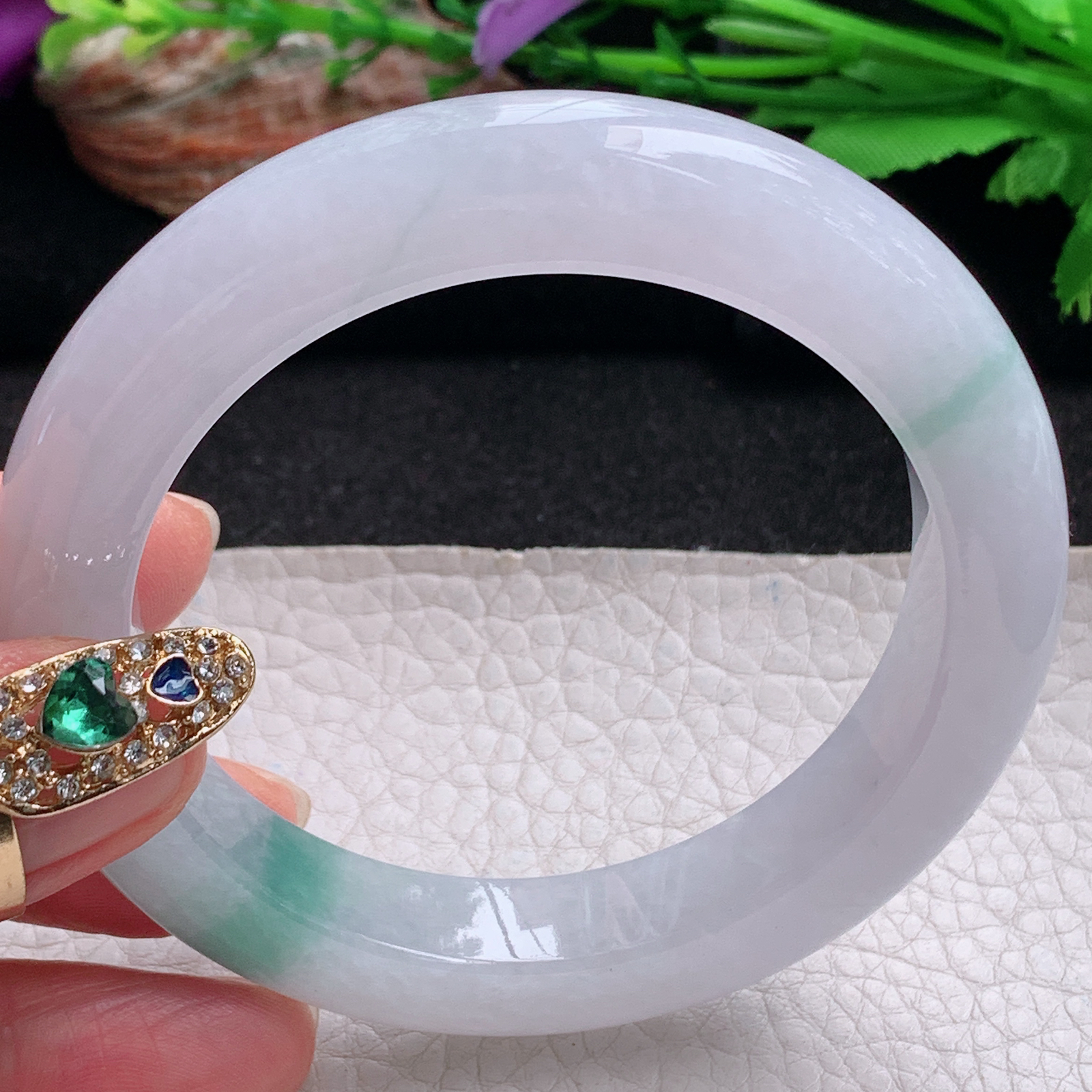 xc实拍56.3*11.5*10平安镯 天然翡翠a货手镯冰胶飘花厚装正圈玉镯子