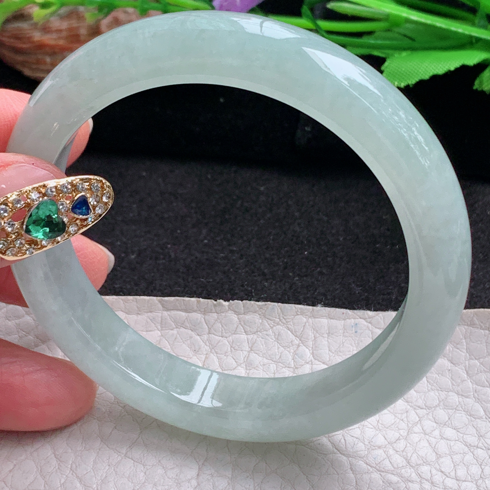 hy实拍57*11.6*8.3平安镯 天然翡翠a货手镯冰晴秀气正圈玉镯子