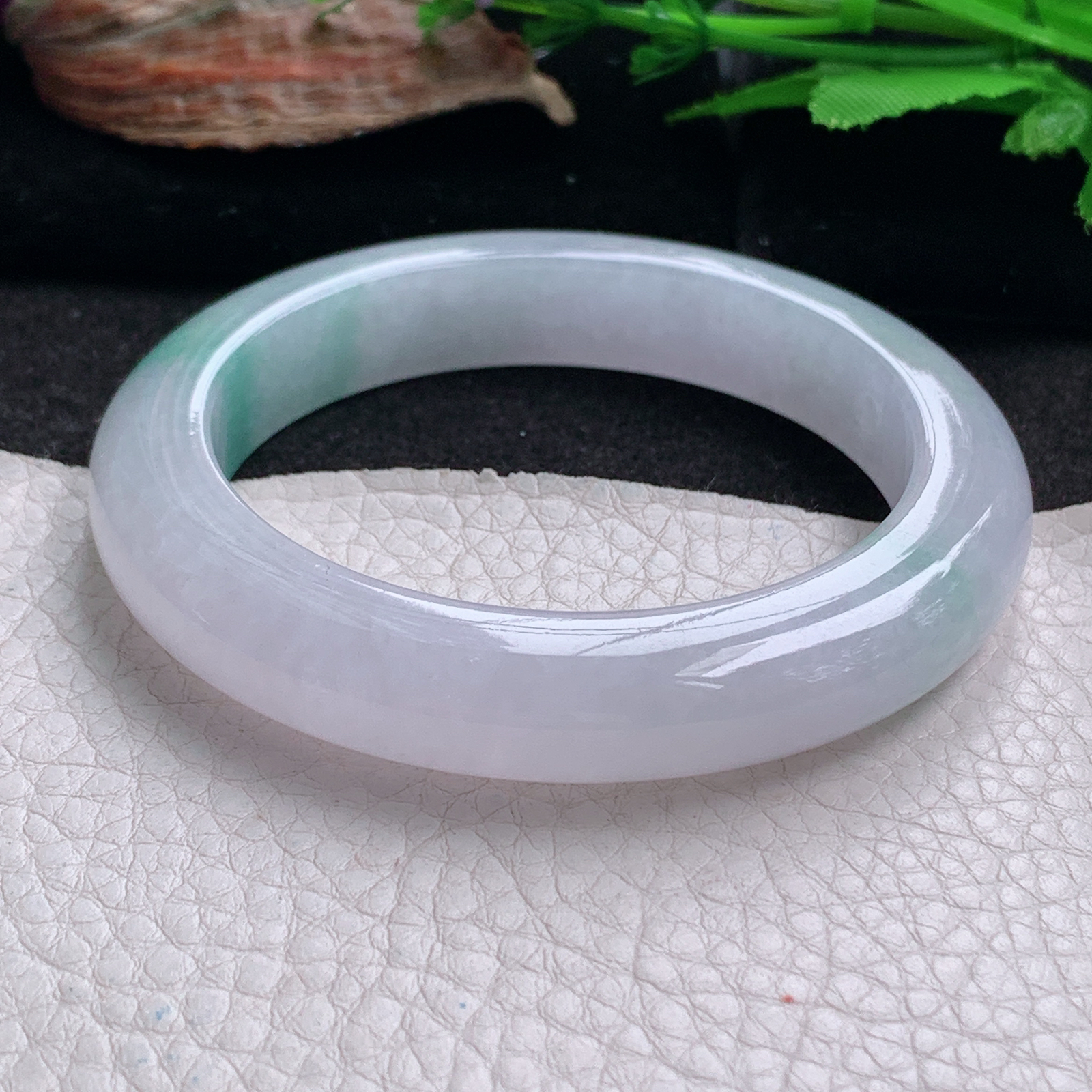 xc实拍56.3*11.5*10平安镯 天然翡翠a货手镯冰胶飘花厚装正圈玉镯子