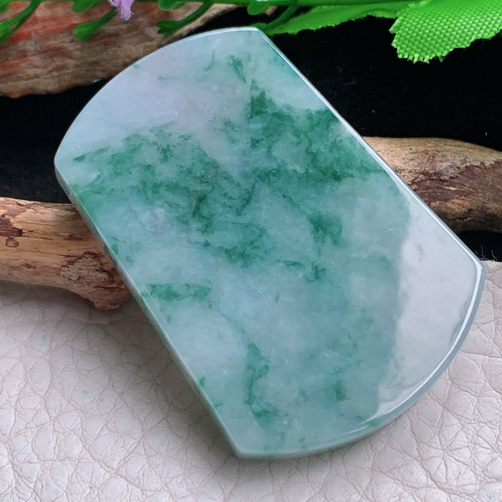 ktj实拍60.8*35*6.5天然缅甸翡翠冰飘花平安无事牌吊坠素面牌