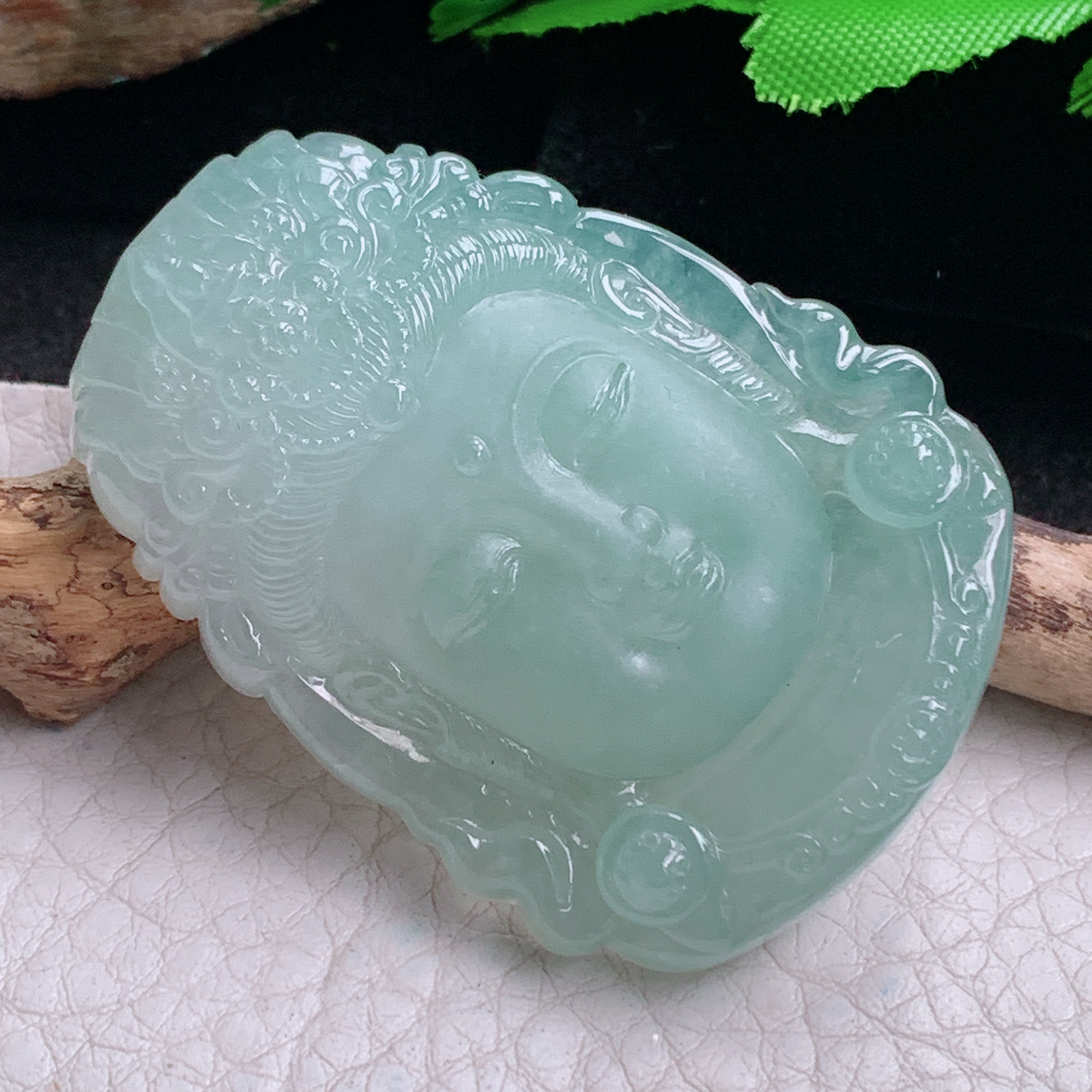 ktj实拍60*37.2*9.8天然缅甸翡翠冰晴观音首 观音头玉吊坠 玉挂件