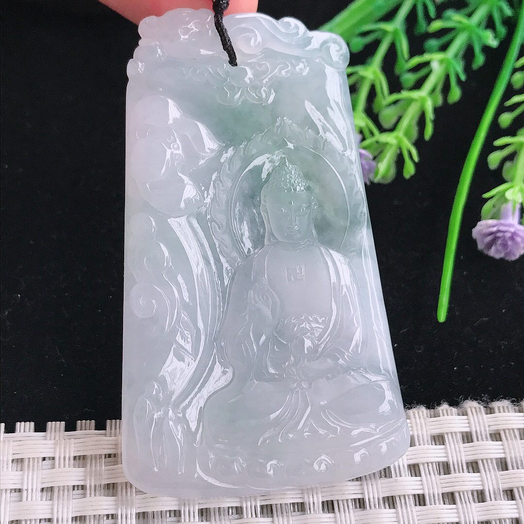 实拍A货翡翠64/38.5/5.6老坑冰胶果冻阿弥陀佛吊坠翡翠玉佛挂件