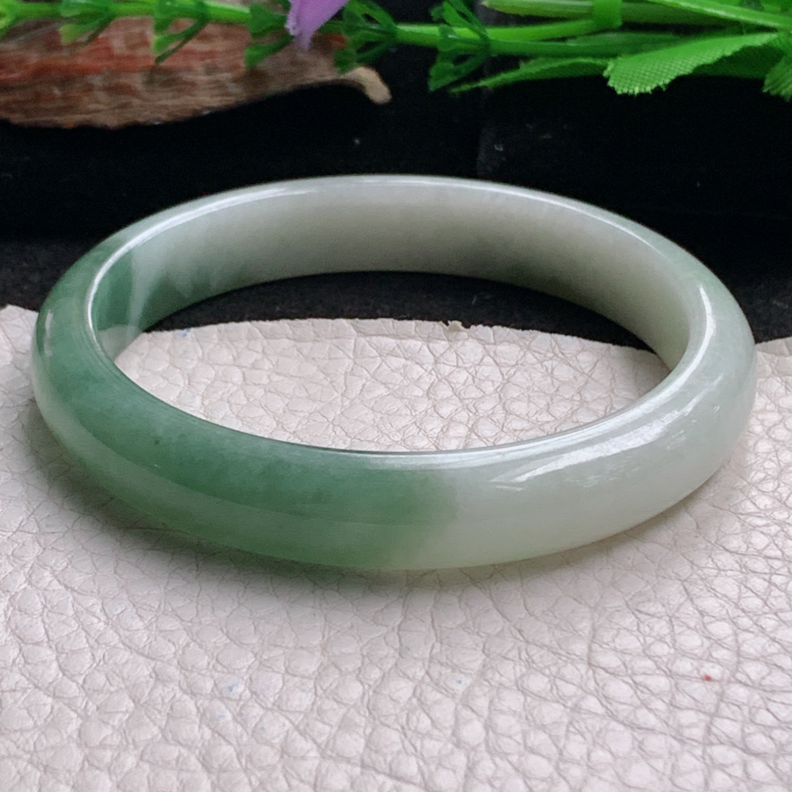 hh实拍58.5*10.5*7平安镯 天然翡翠a货手镯水润飘花正圈玉镯子