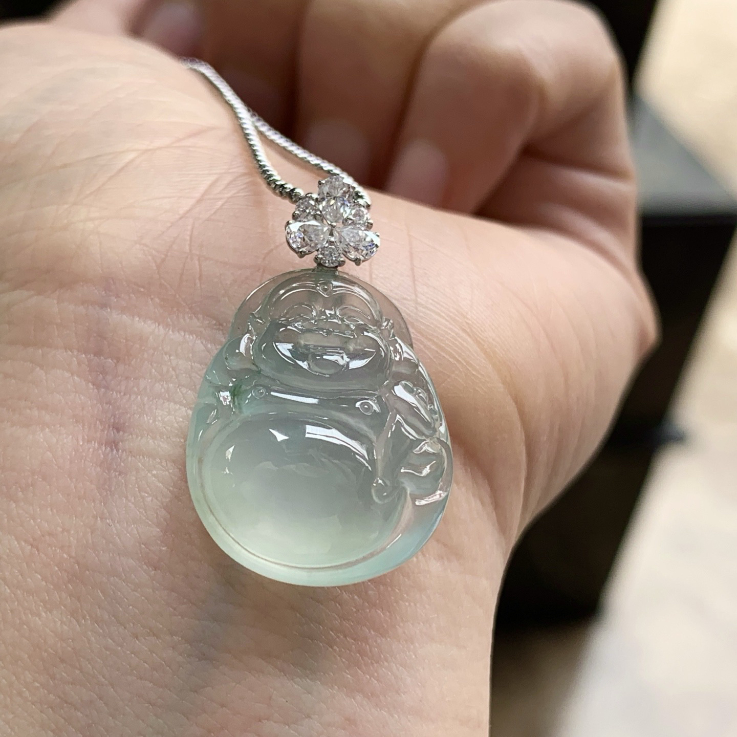 金扣冰种宝宝佛^_^清新冰透尺寸22-18-8mm