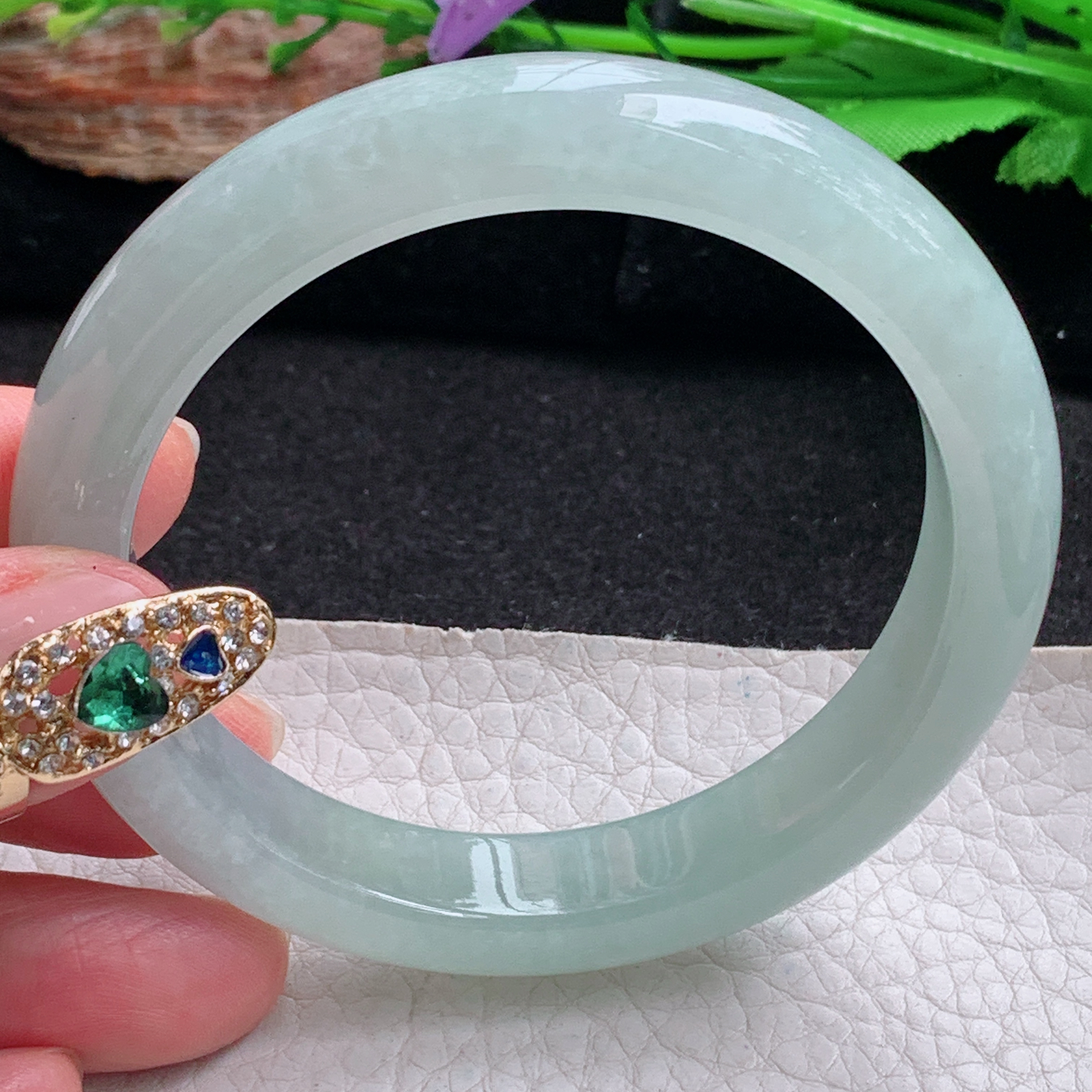 hy实拍57*11.6*8.3平安镯 天然翡翠a货手镯冰晴秀气正圈玉镯子