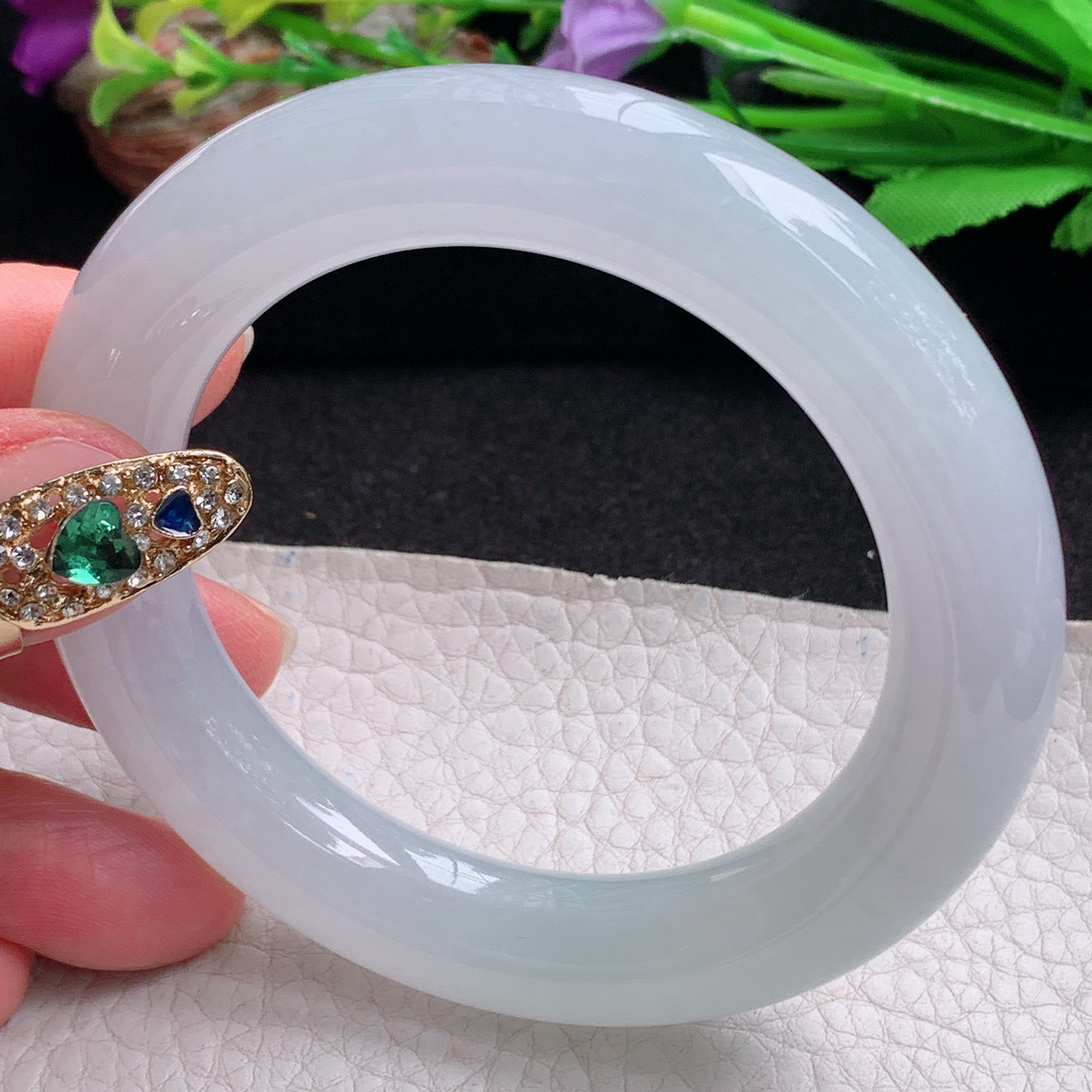 ee实拍54.5*11.6*11.8胖圆镯 天然翡翠a货手镯润润白月光条玉镯子