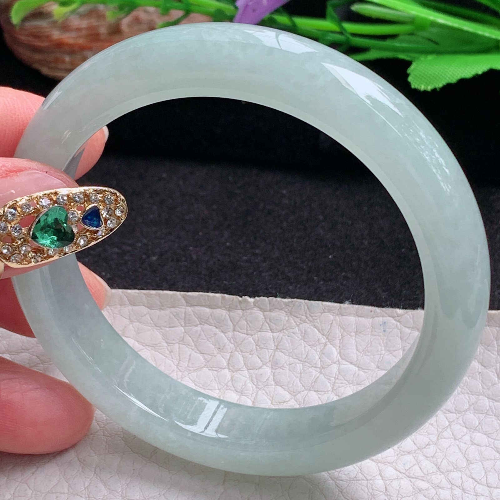 hy实拍57*11.6*8.3平安镯 天然翡翠a货手镯冰晴秀气正圈玉镯子