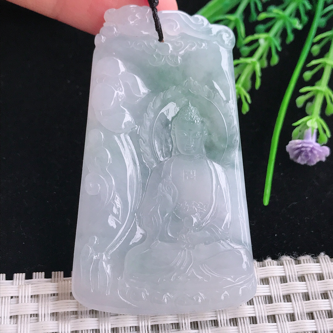 实拍A货翡翠64/38.5/5.6老坑冰胶果冻阿弥陀佛吊坠翡翠玉佛挂件