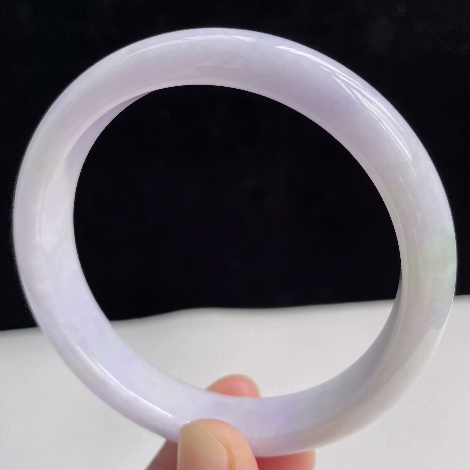 58圈有种有色天然翡翠A货淡紫玉手镯好种水春彩水润手镯50.11g