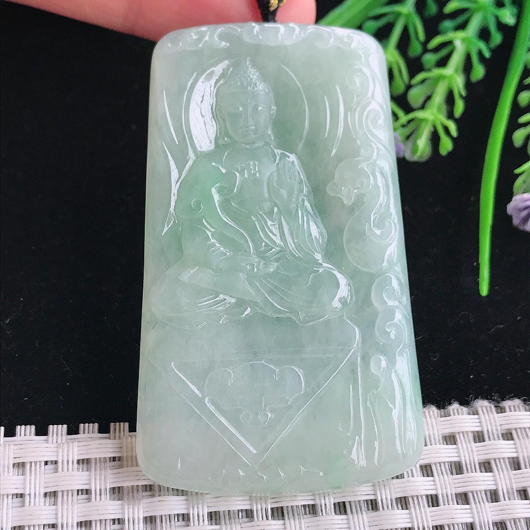 实拍A货翡翠63/38/5.6老坑秀气冰润冰晴底阿弥陀佛吊坠翡翠玉挂件