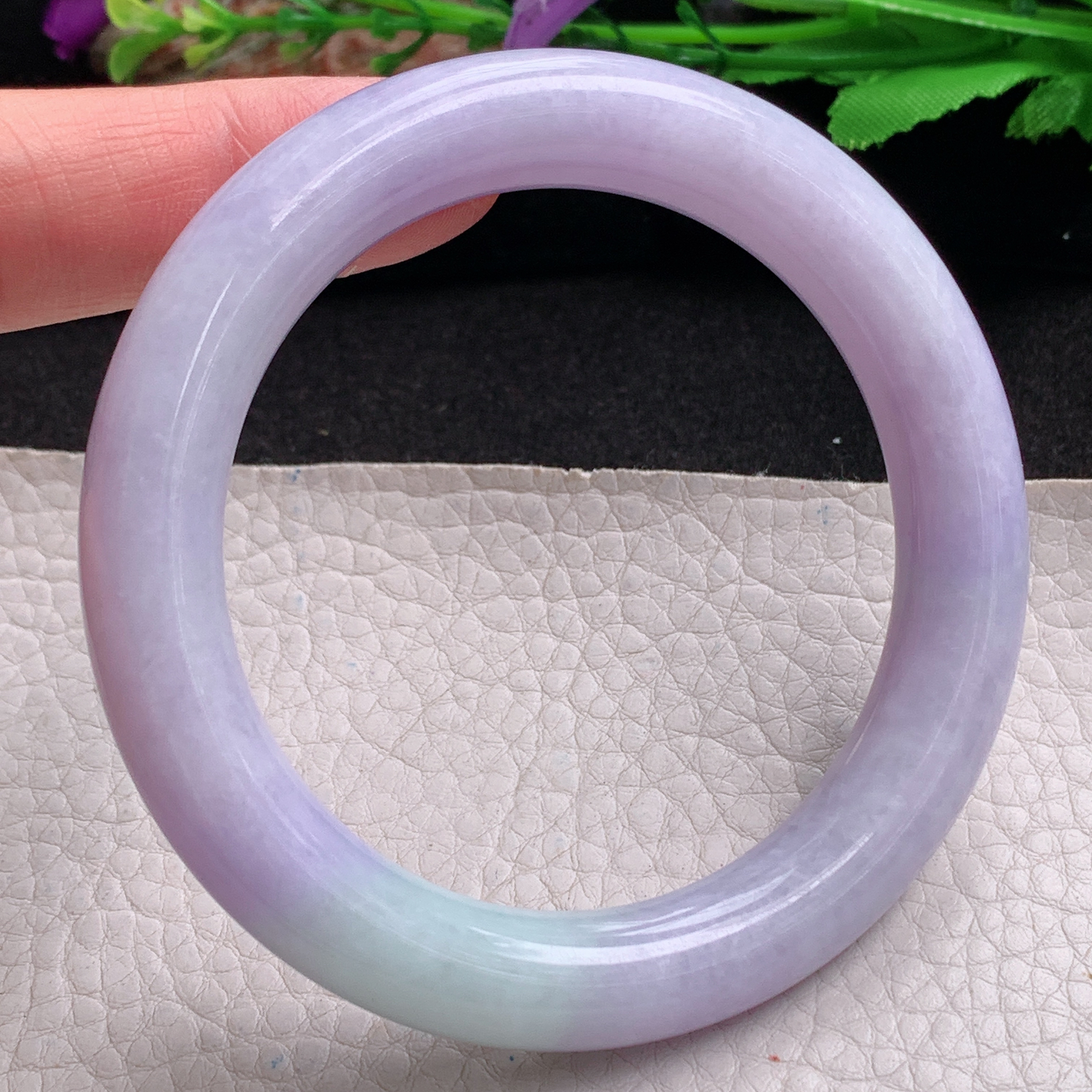 ee实拍57.8*11*10.6美人镯 天然翡翠a货手镯水润紫罗兰圆条玉镯子