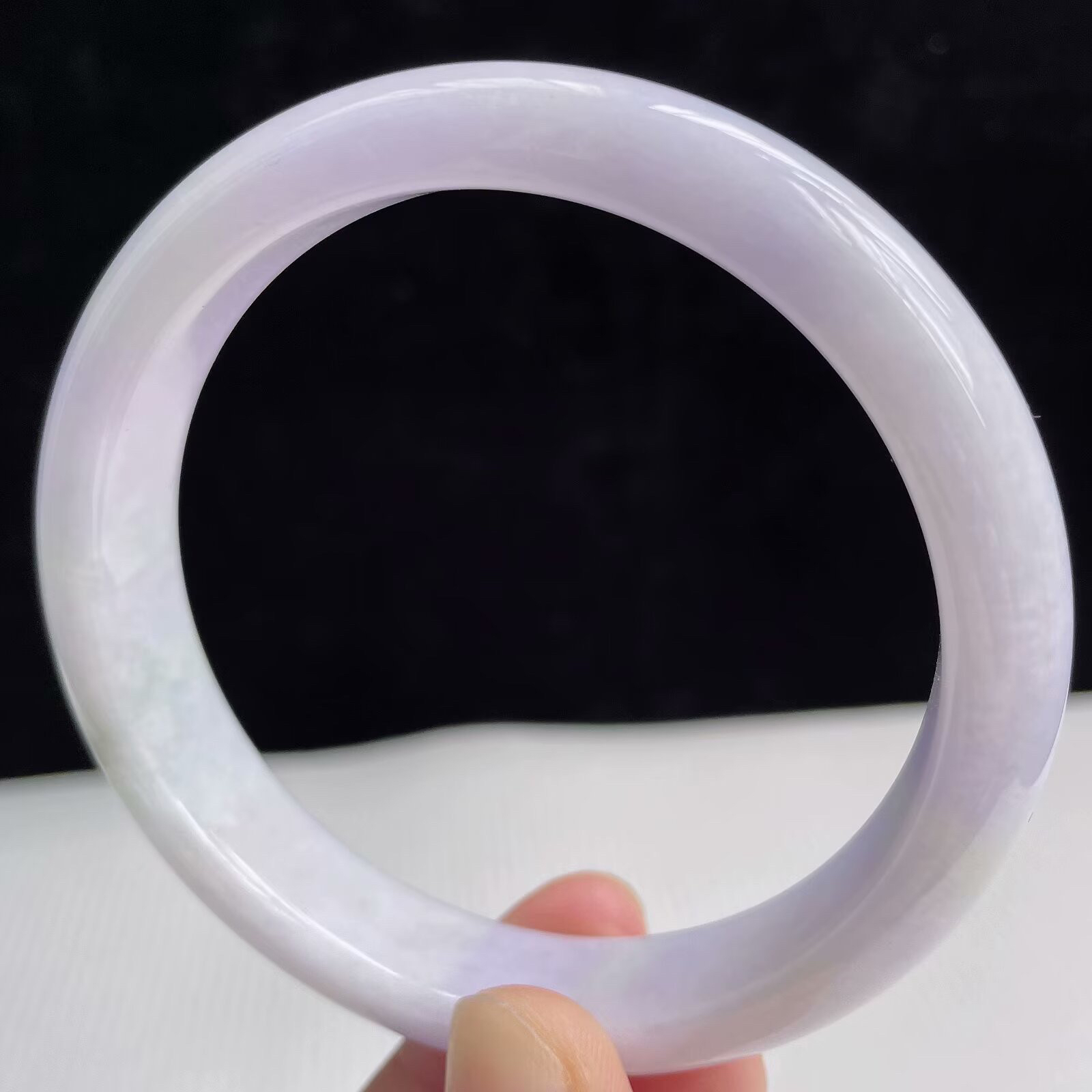 58圈有种有色天然翡翠A货淡紫玉手镯好种水春彩水润手镯50.11g