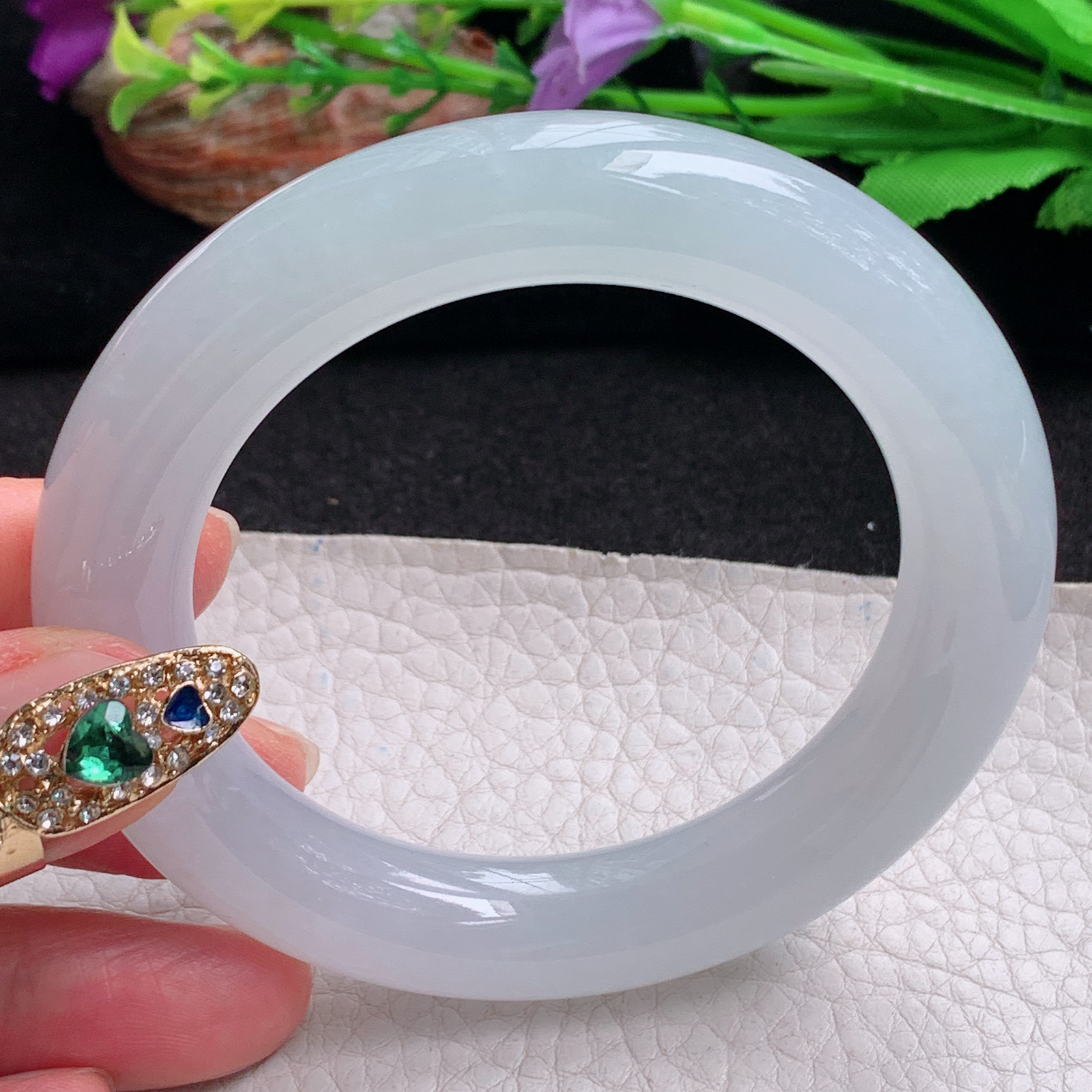 ee实拍54.5*11.6*11.8胖圆镯 天然翡翠a货手镯润润白月光条玉镯子