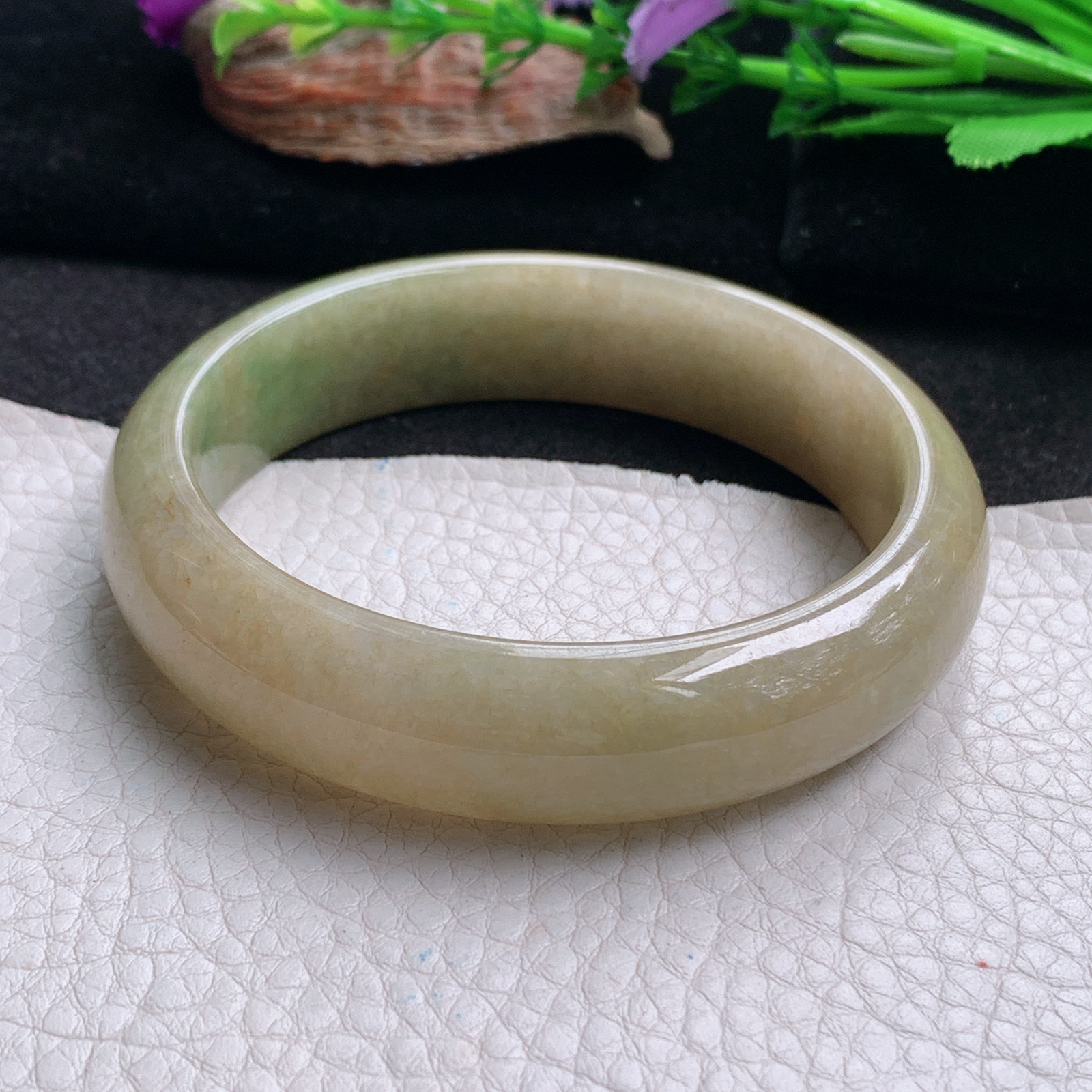 n大圈口61*15.5*8平安镯 天然翡翠a货手镯黄加绿正圈玉镯子