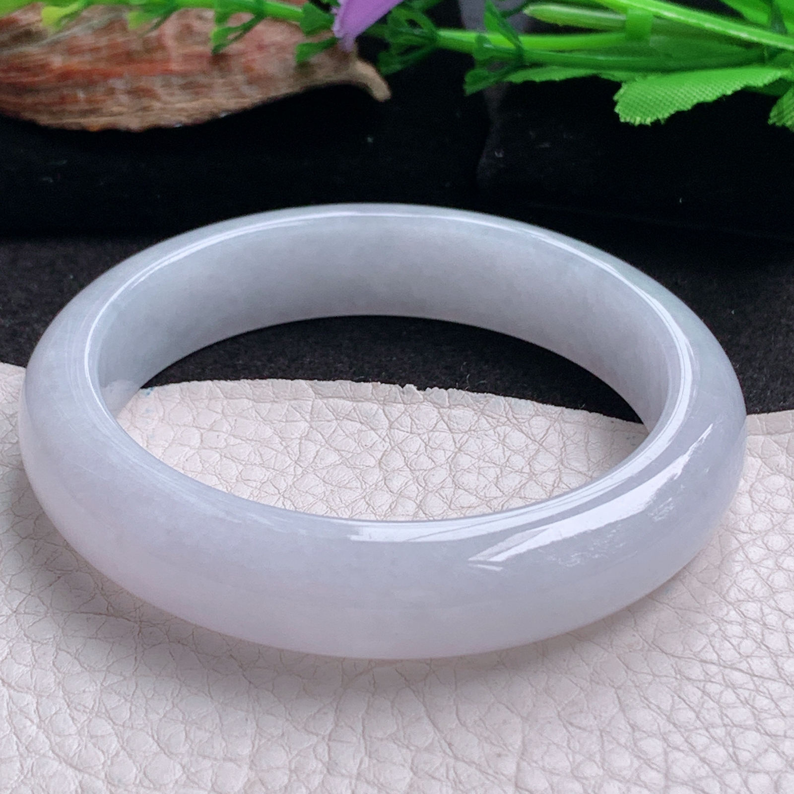 ee实拍57*13.3*8.5平安镯 天然翡翠a货手镯水润白月光正圈玉镯子