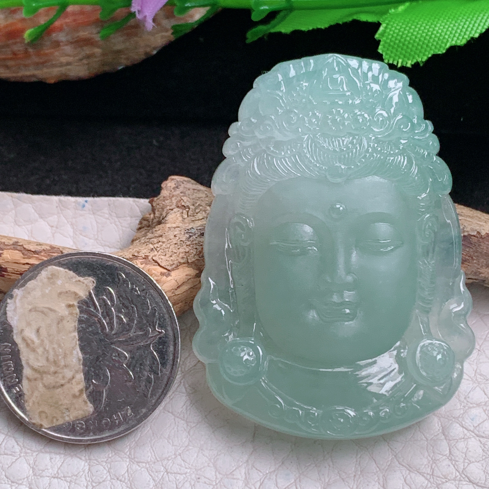 ktj实拍60*37.2*9.8天然缅甸翡翠冰晴观音首 观音头玉吊坠 玉挂件