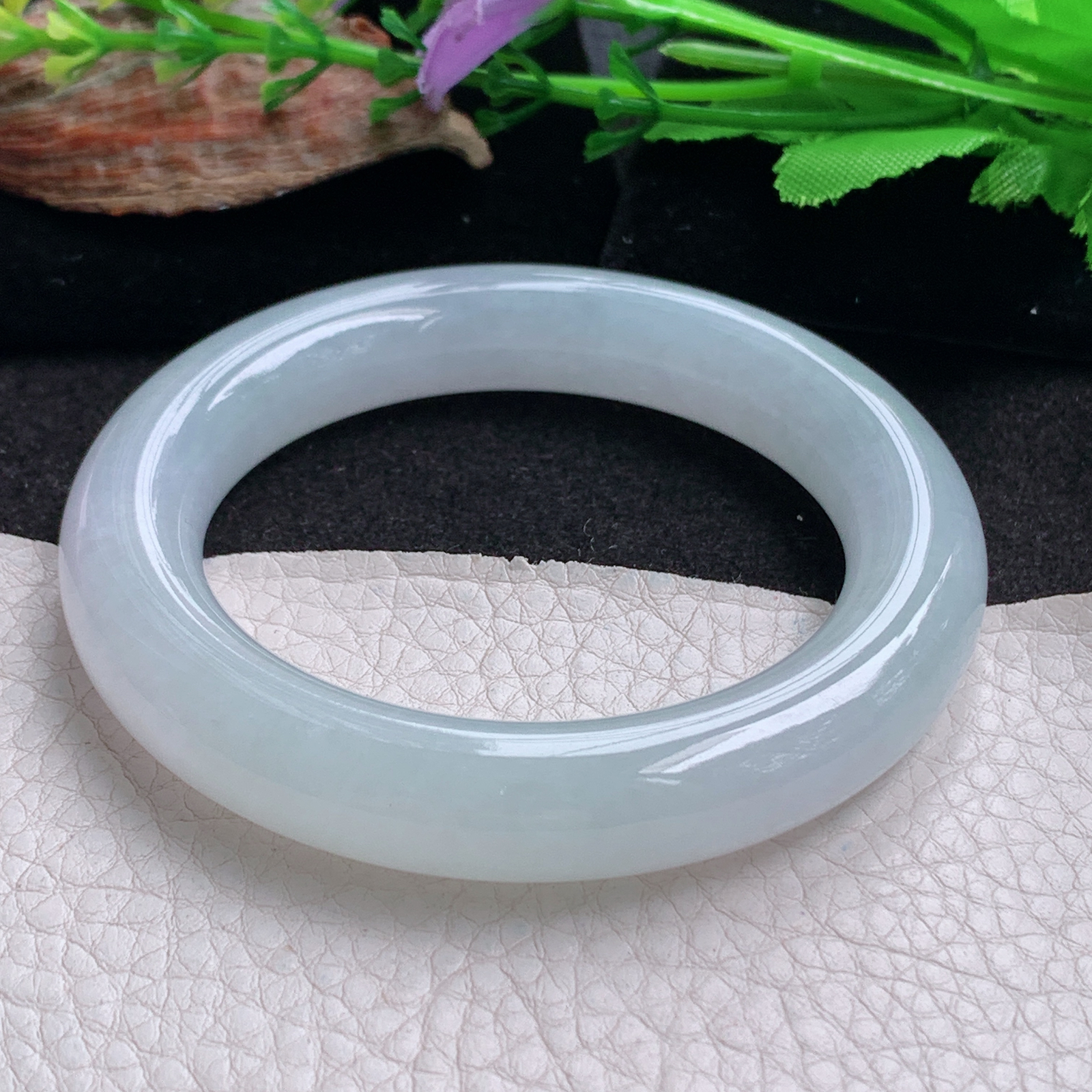 ee实拍54.5*11.6*11.8胖圆镯 天然翡翠a货手镯润润白月光条玉镯子