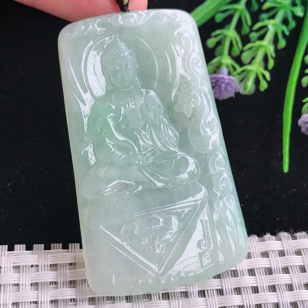 实拍A货翡翠63/38/5.6老坑秀气冰润冰晴底阿弥陀佛吊坠翡翠玉挂件