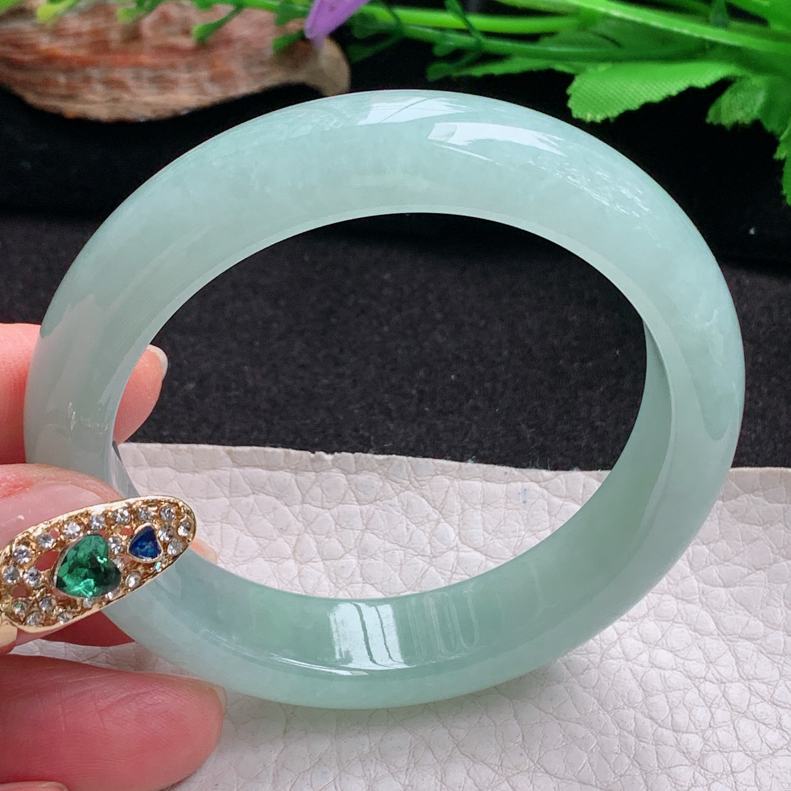 hy实拍54.5*12.8*8.3平安镯 天然翡翠a货手镯冰晴厚装正圈玉镯子