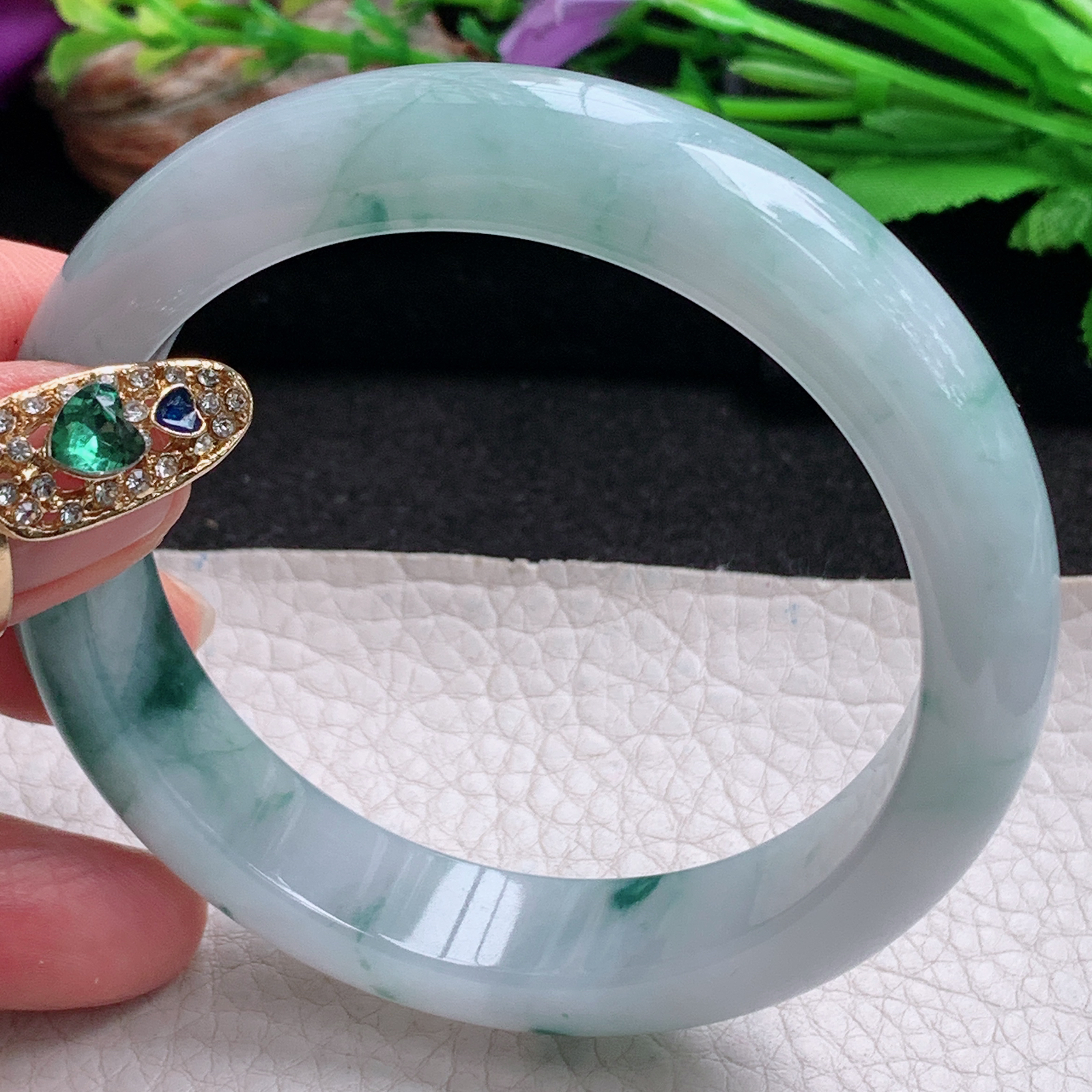 xc实拍58.5*13.5*8.3平安镯 天然翡翠a货手镯冰飘花正圈是大气玉镯子