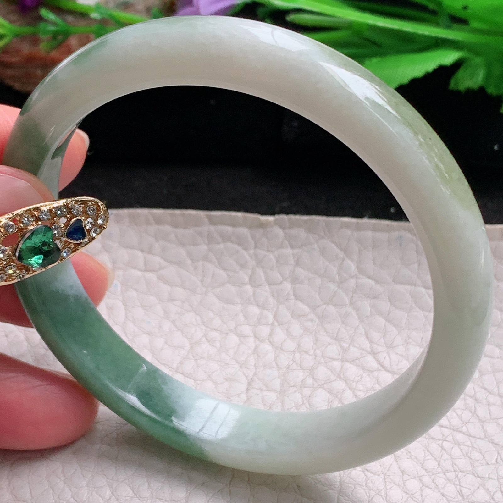 hh实拍58.5*10.5*7平安镯 天然翡翠a货手镯水润飘花正圈玉镯子