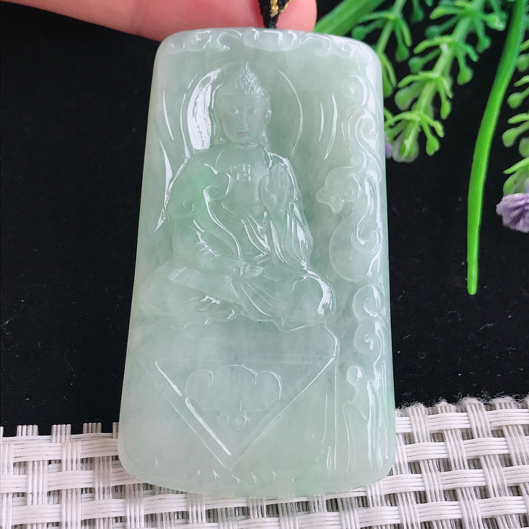 实拍A货翡翠63/38/5.6老坑秀气冰润冰晴底阿弥陀佛吊坠翡翠玉挂件