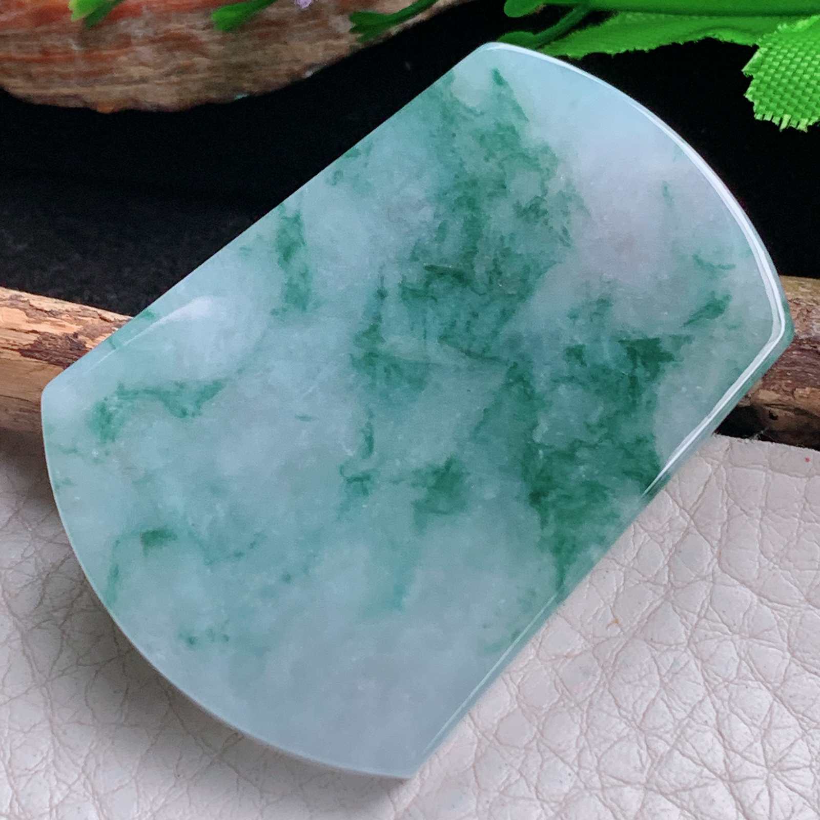 ktj实拍60.8*35*6.5天然缅甸翡翠冰飘花平安无事牌吊坠素面牌