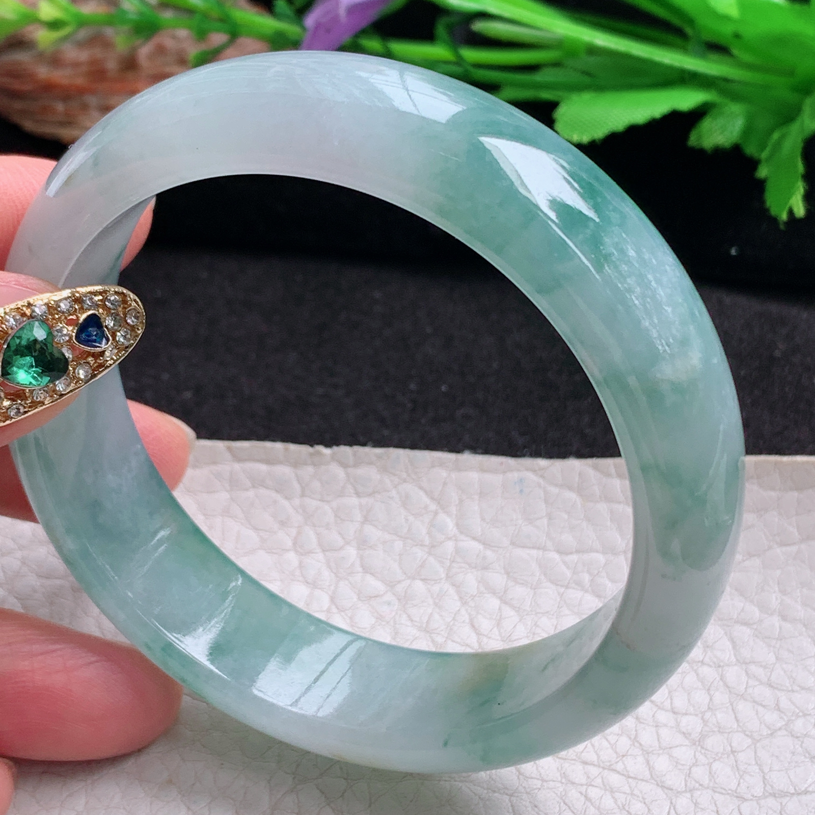 ax实拍59*16*8轮胎镯 天然翡翠a货手镯冰飘花大气正圈玉镯子