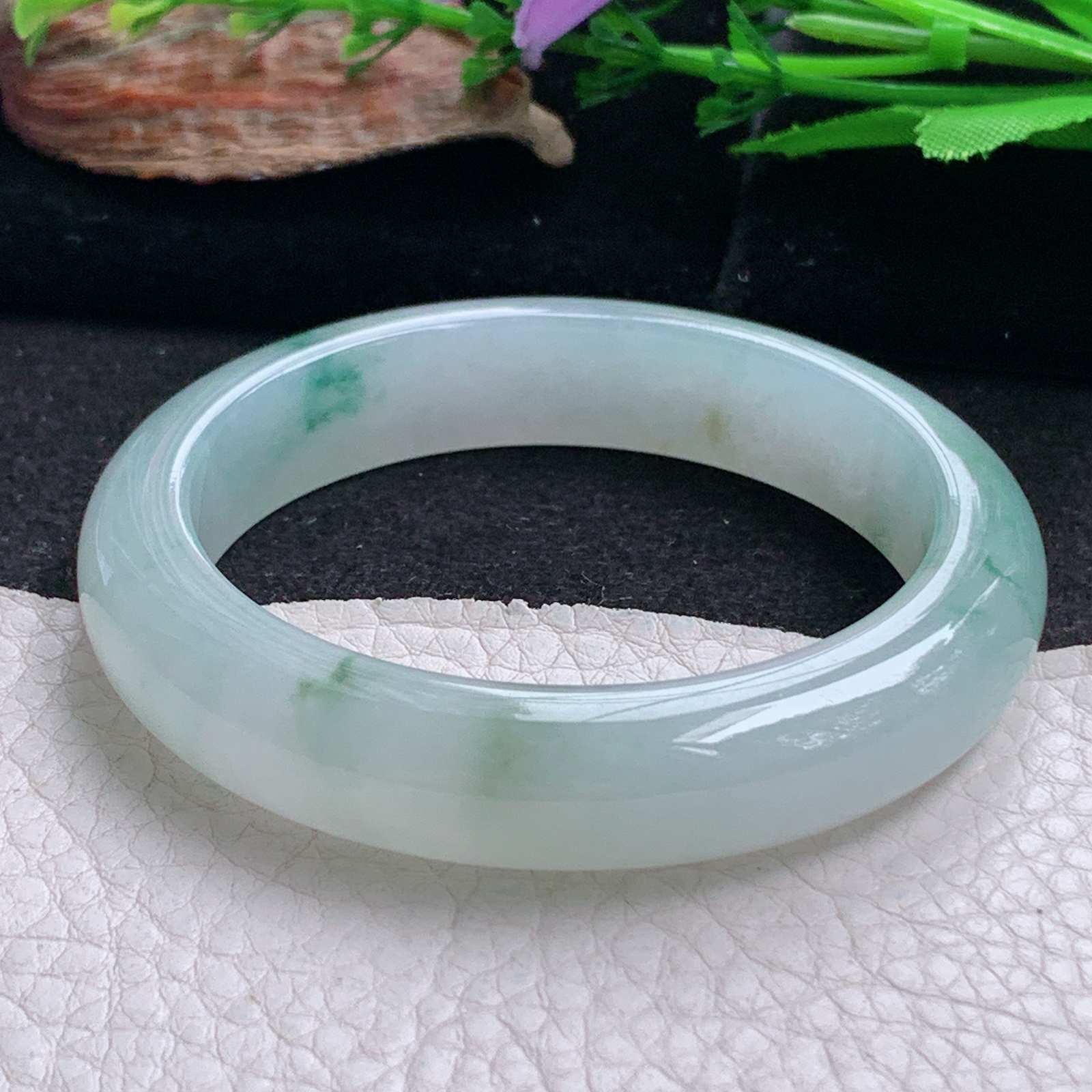 ax实拍54*12.3*8.3平安镯 天然翡翠a货手镯冰飘花厚装大气正圈玉镯子