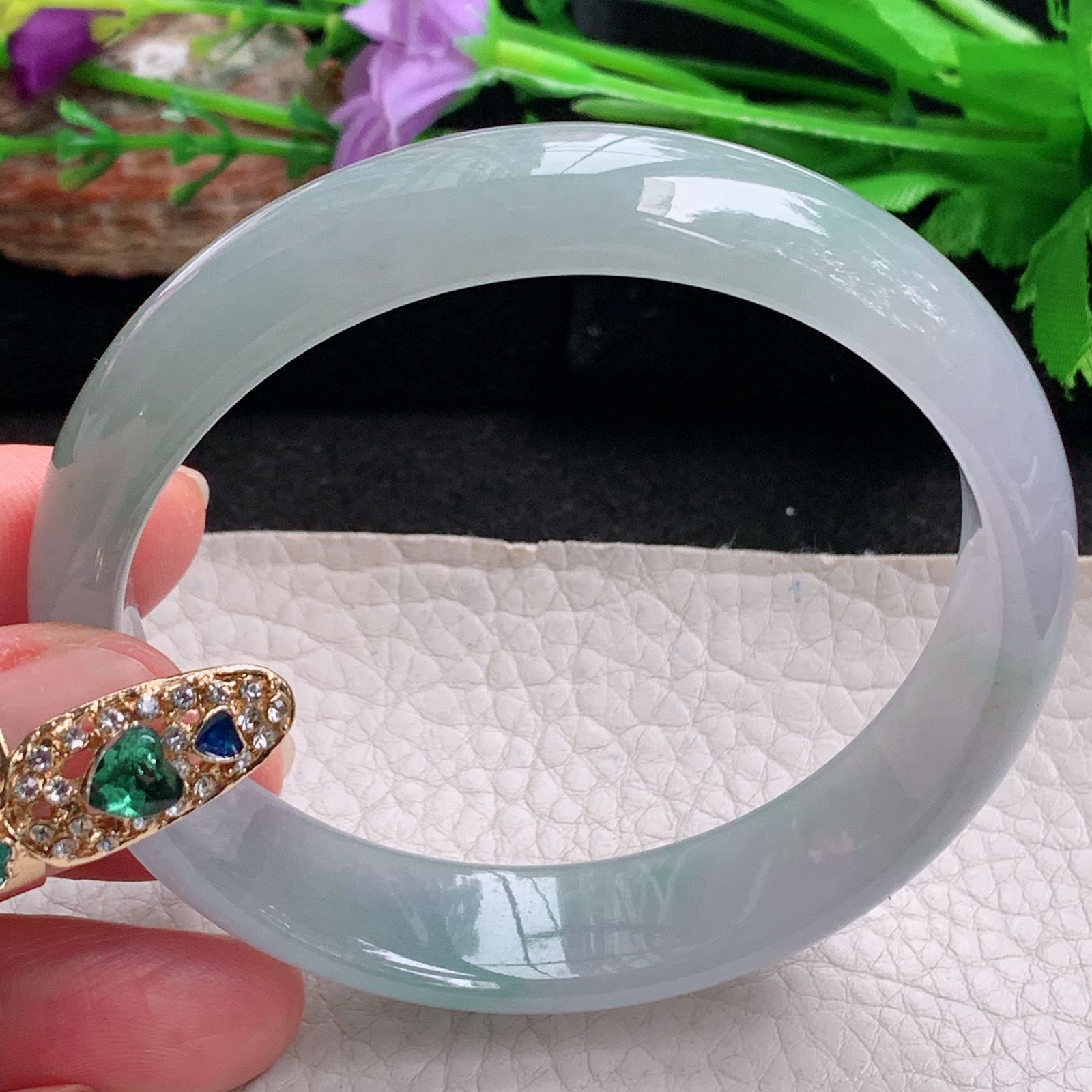 hh实拍59.8*14*7平安镯 天然翡翠a货手镯冰润晴水正圈玉镯子