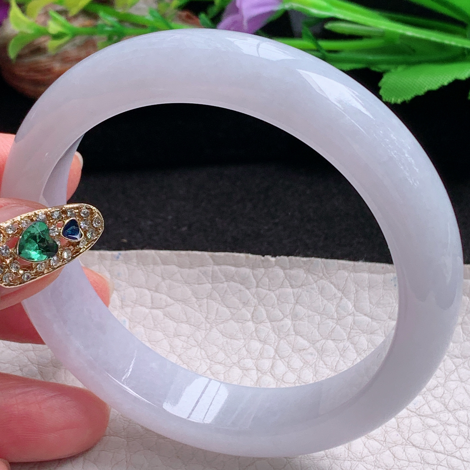 ee实拍57*13.3*8.5平安镯 天然翡翠a货手镯水润白月光正圈玉镯子