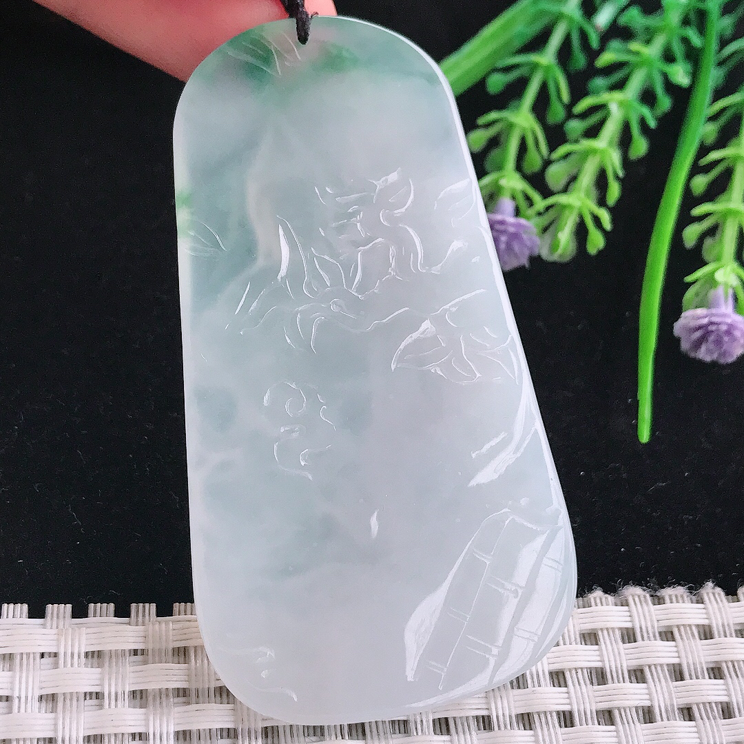 实拍A货翡翠67.5/37.5/5.5老坑冰胶水灵飘花虚空藏菩萨吊坠翡翠玉挂件