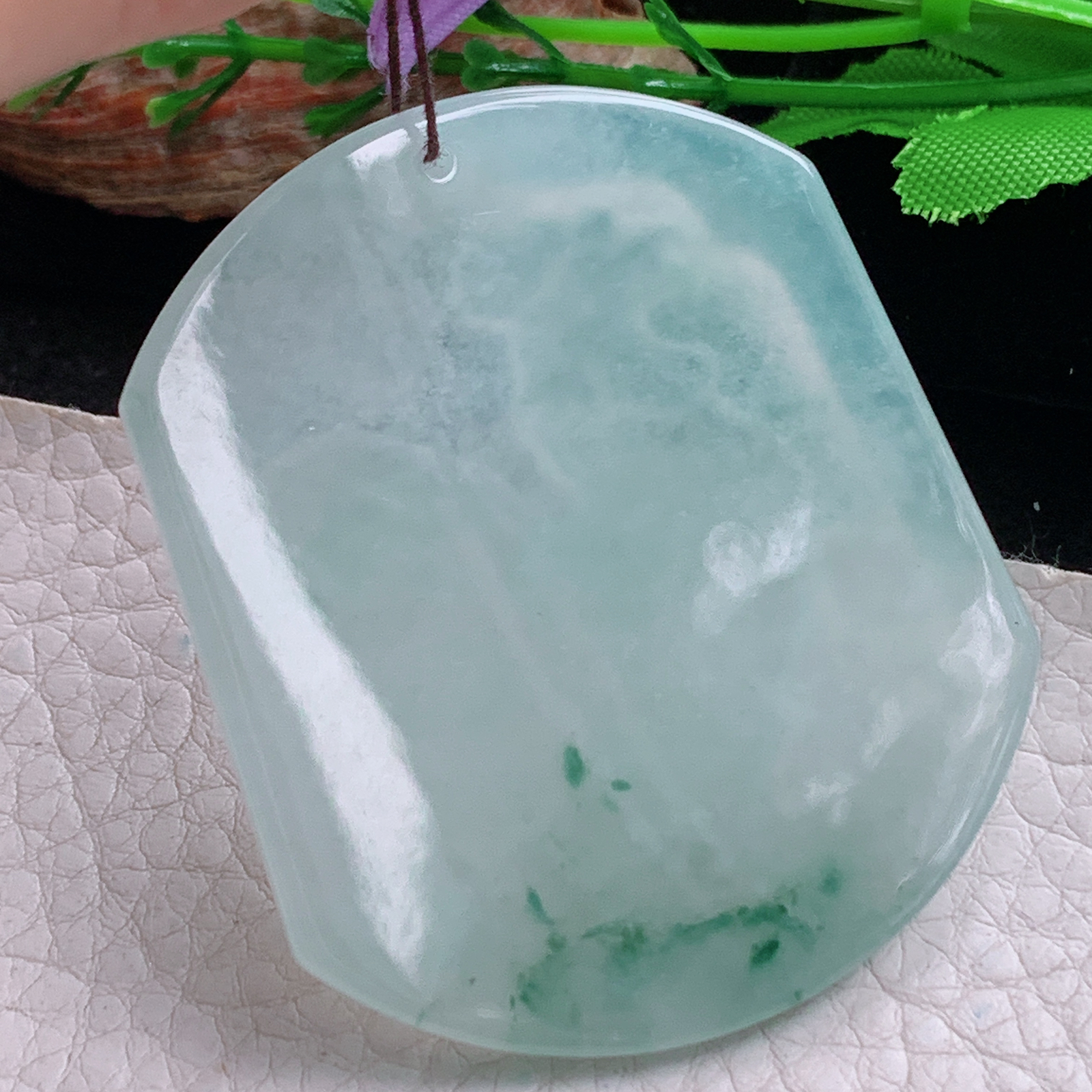 ktj实拍55*47*6天然缅甸翡翠精雕冰飘花立体生肖鸡 金鸡独立玉吊坠