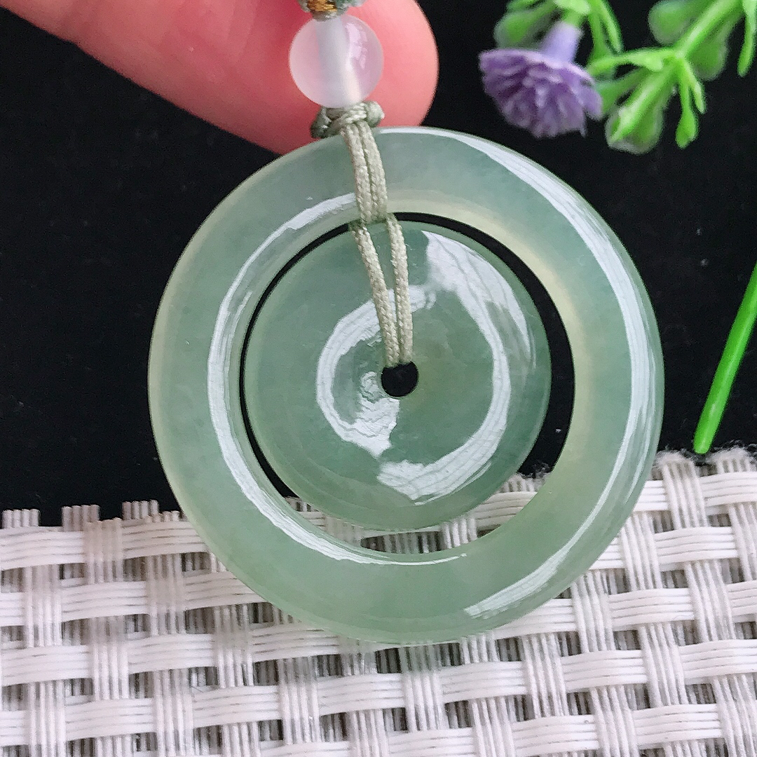 实拍A货翡翠35/3.9老坑冰胶水灵冰晴绿母子扣吊坠翡翠玉挂件