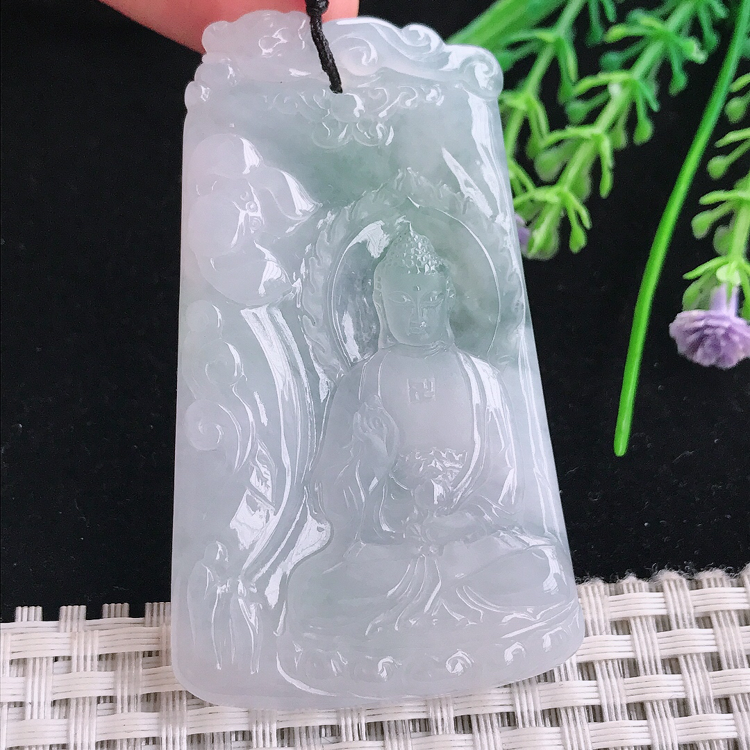 实拍A货翡翠64/38.5/5.6老坑冰胶果冻阿弥陀佛吊坠翡翠玉佛挂件