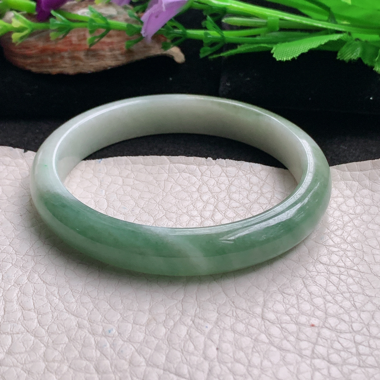 hh实拍58.5*10.5*7平安镯 天然翡翠a货手镯水润飘花正圈玉镯子