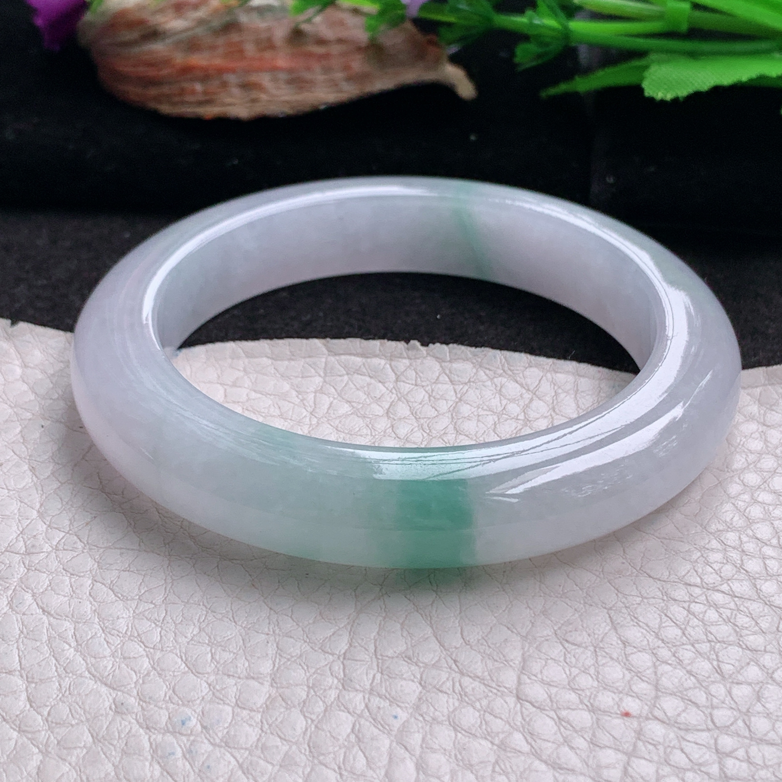 xc实拍56.3*11.5*10平安镯 天然翡翠a货手镯冰胶飘花厚装正圈玉镯子