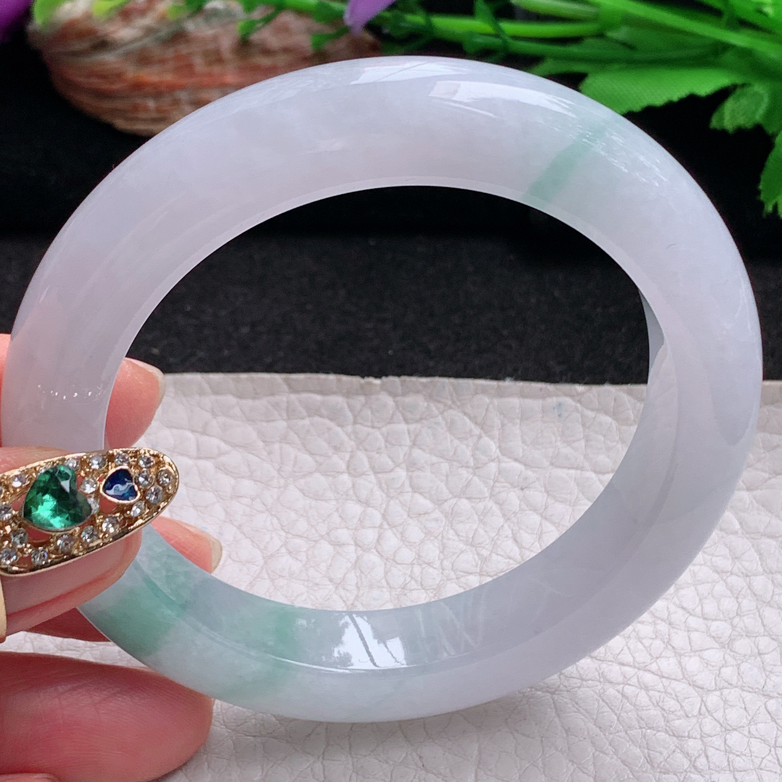 xc实拍56.3*11.5*10平安镯 天然翡翠a货手镯冰胶飘花厚装正圈玉镯子