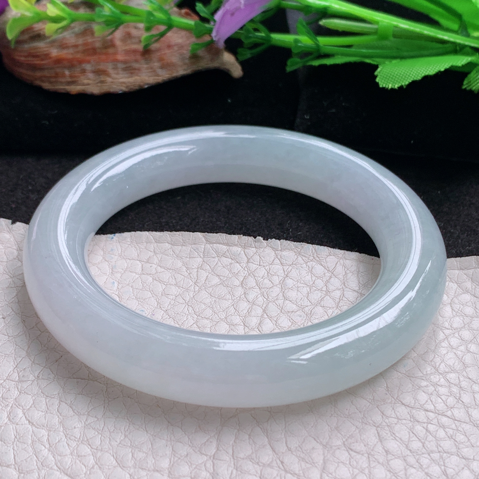 ee实拍54.5*11.6*11.8胖圆镯 天然翡翠a货手镯润润白月光条玉镯子