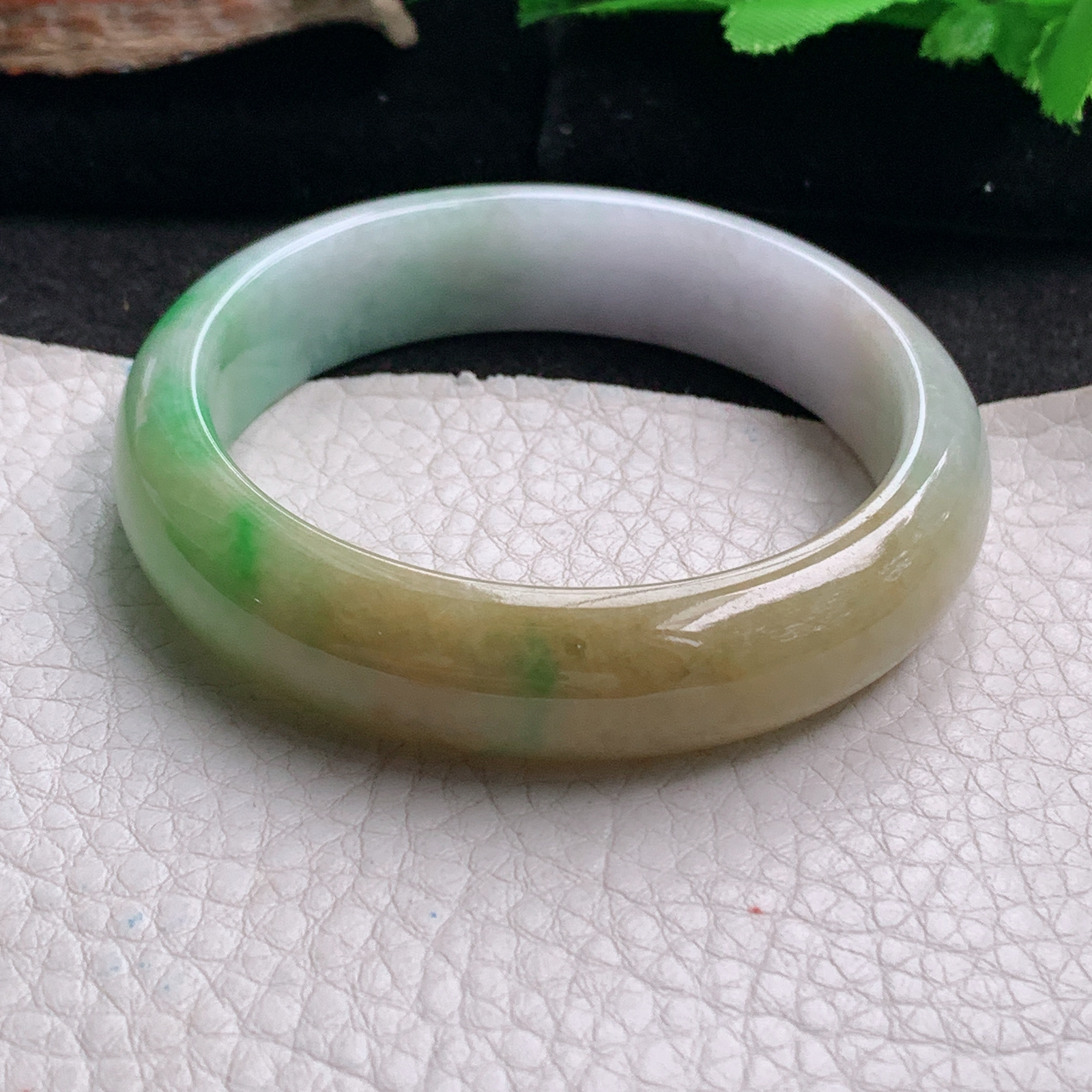 hh实拍53*13.3*7.5平安镯 天然翡翠a货手镯水润三彩正圈玉镯子