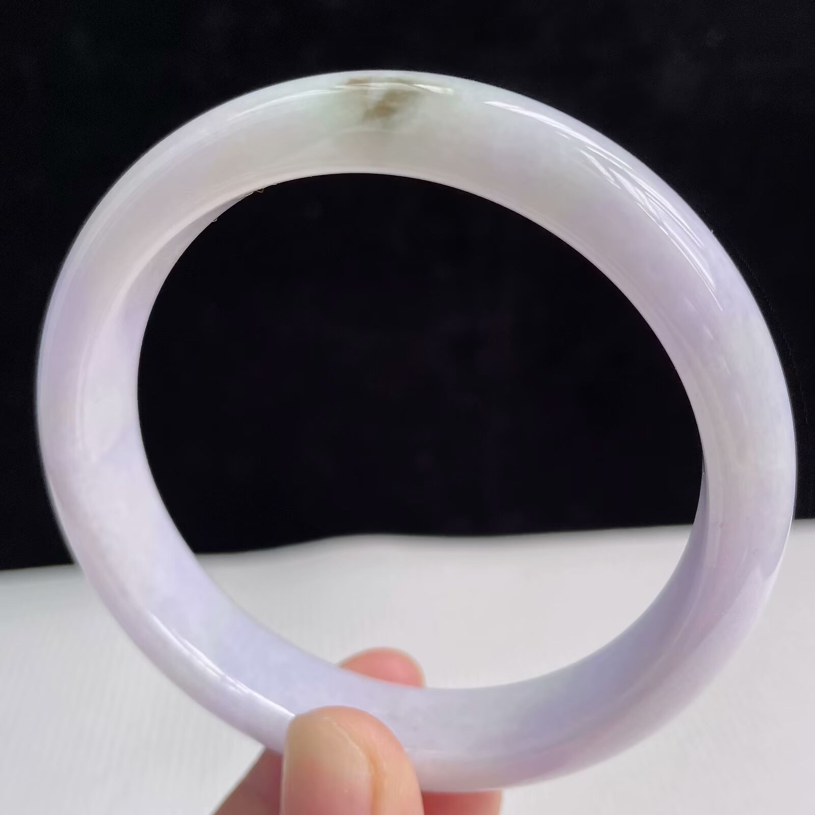 58圈有种有色天然翡翠A货淡紫玉手镯好种水春彩水润手镯50.11g