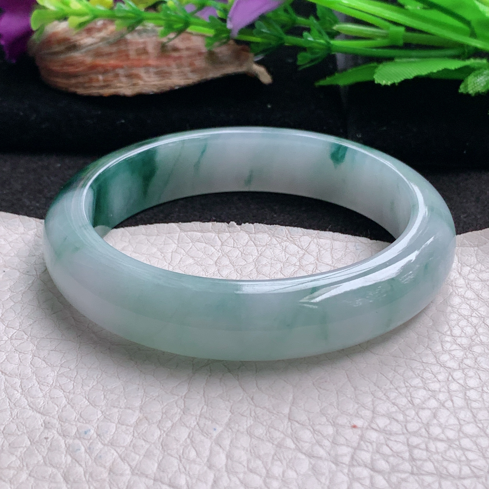 xc实拍58.5*13.5*8.3平安镯 天然翡翠a货手镯冰飘花正圈是大气玉镯子