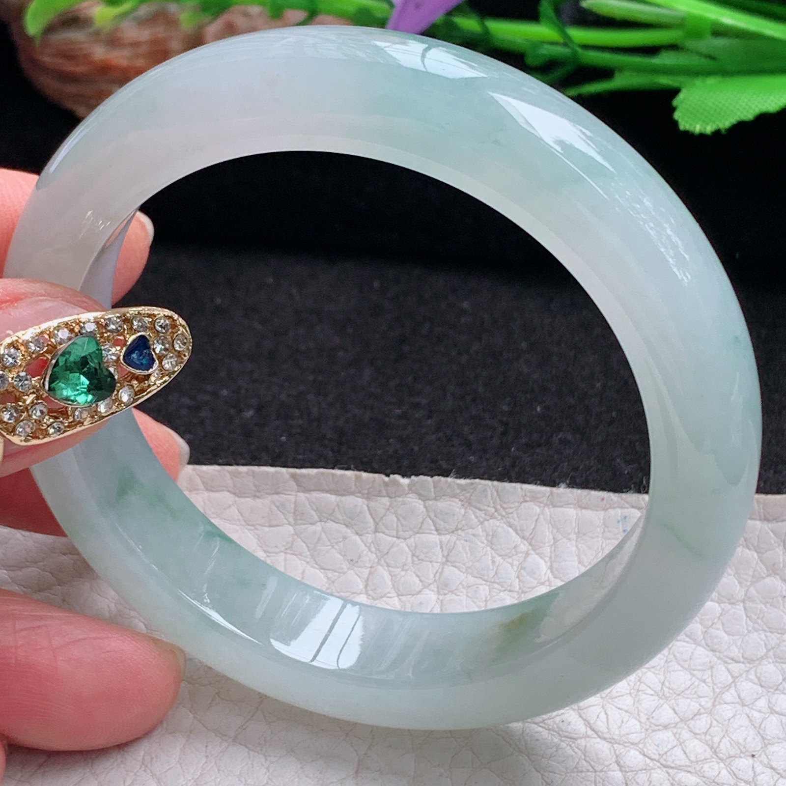 ax实拍54*12.3*8.3平安镯 天然翡翠a货手镯冰飘花厚装大气正圈玉镯子