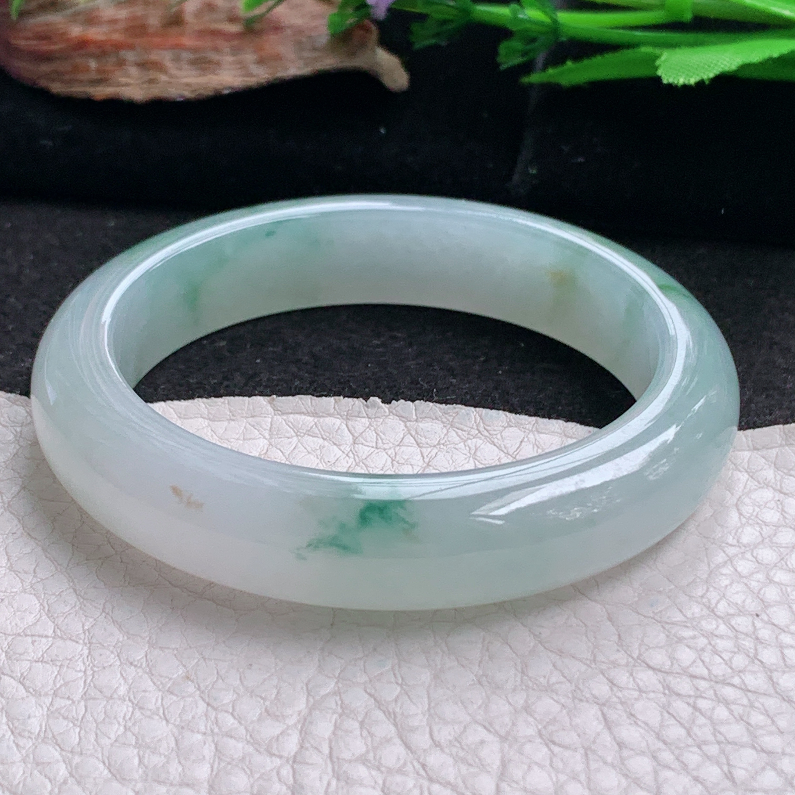 ax实拍54*12.3*8.3平安镯 天然翡翠a货手镯冰飘花厚装大气正圈玉镯子