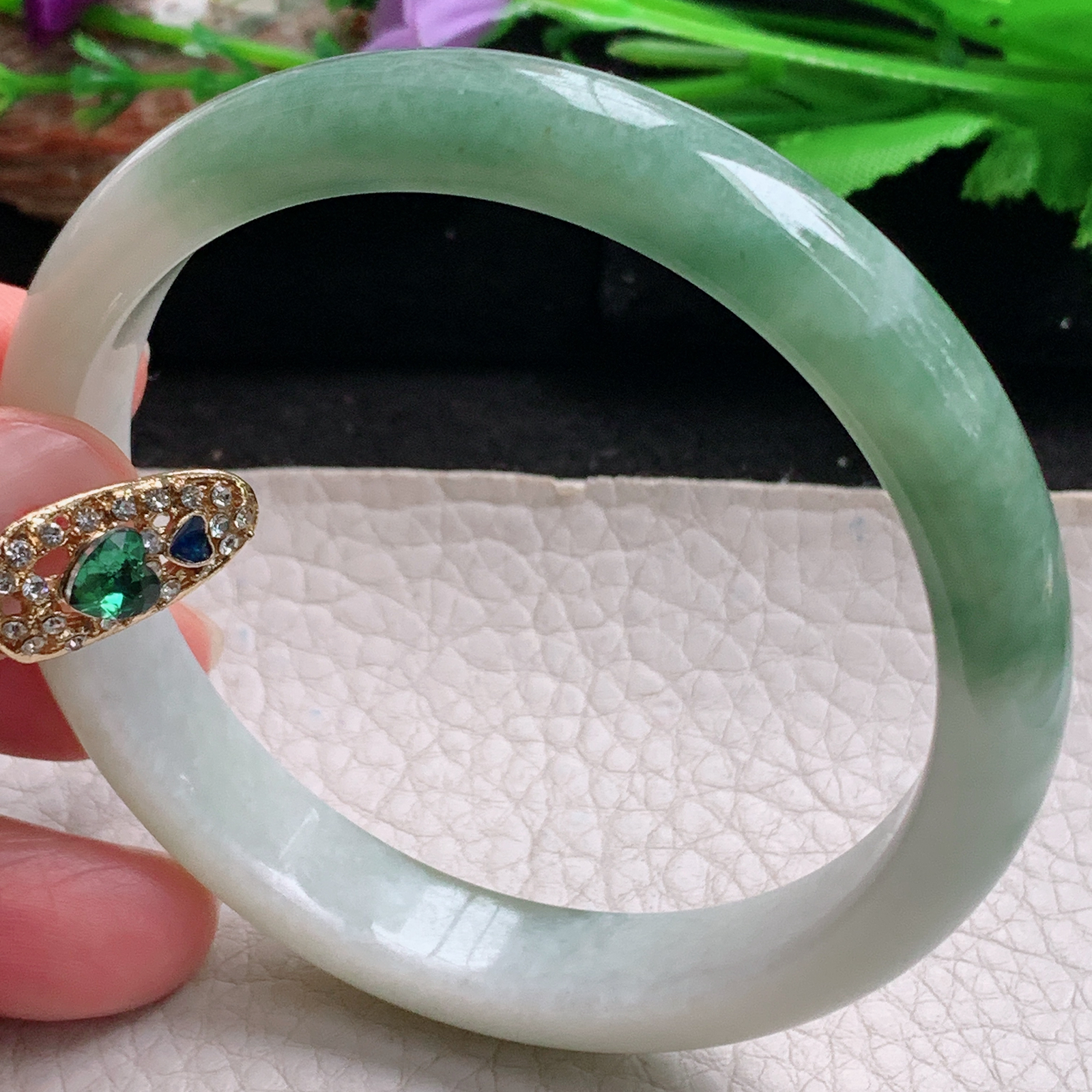 hh实拍58.5*10.5*7平安镯 天然翡翠a货手镯水润飘花正圈玉镯子